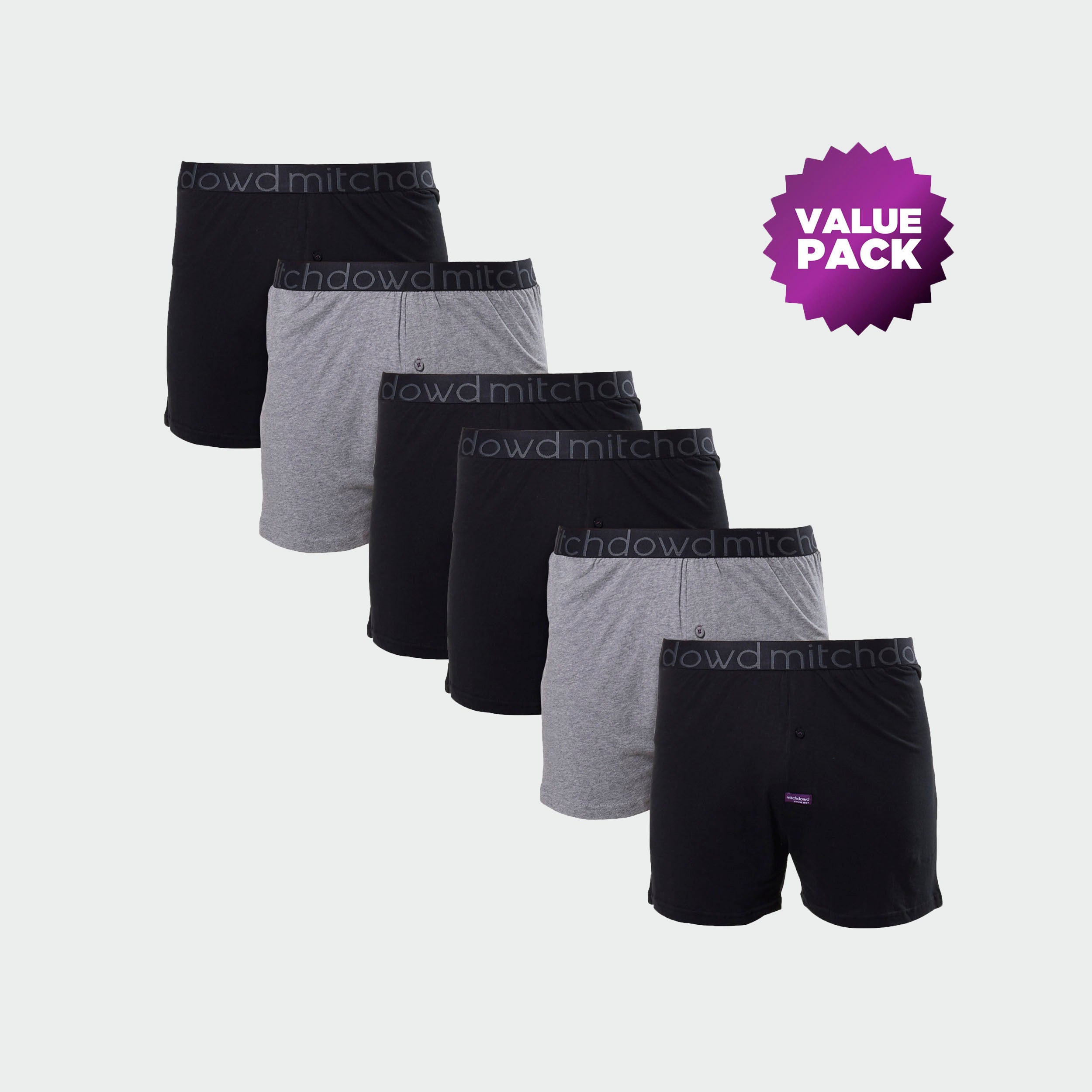 Men's Loose Fit Knit Boxer Shorts 3 Pack - Black/Grey - Image 1