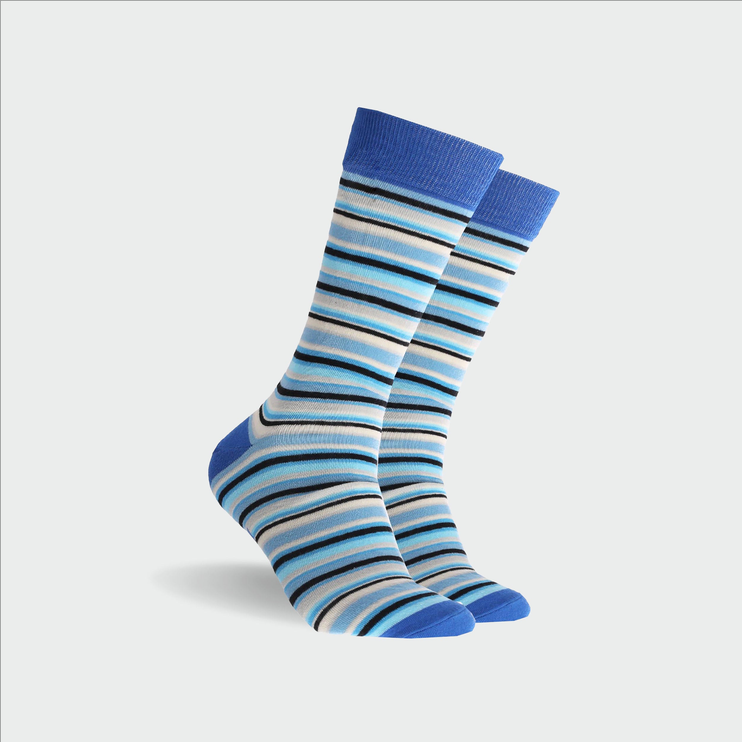 Men's Nautical Stripe Super Fine Cotton Crew Socks - Blue - Image 1