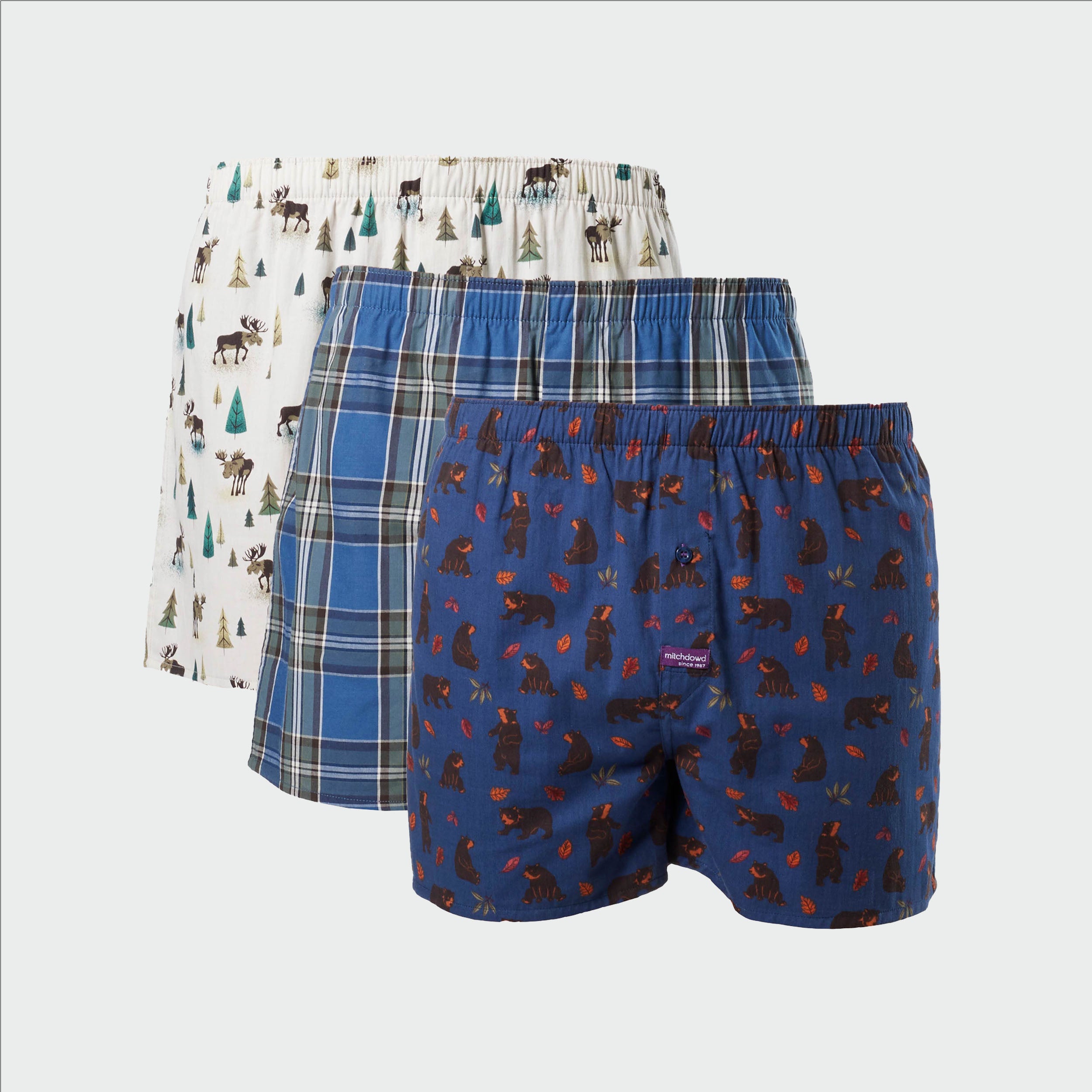 Men's Bear & Moose Cotton Boxer 3 Pack - Blue - Image 1