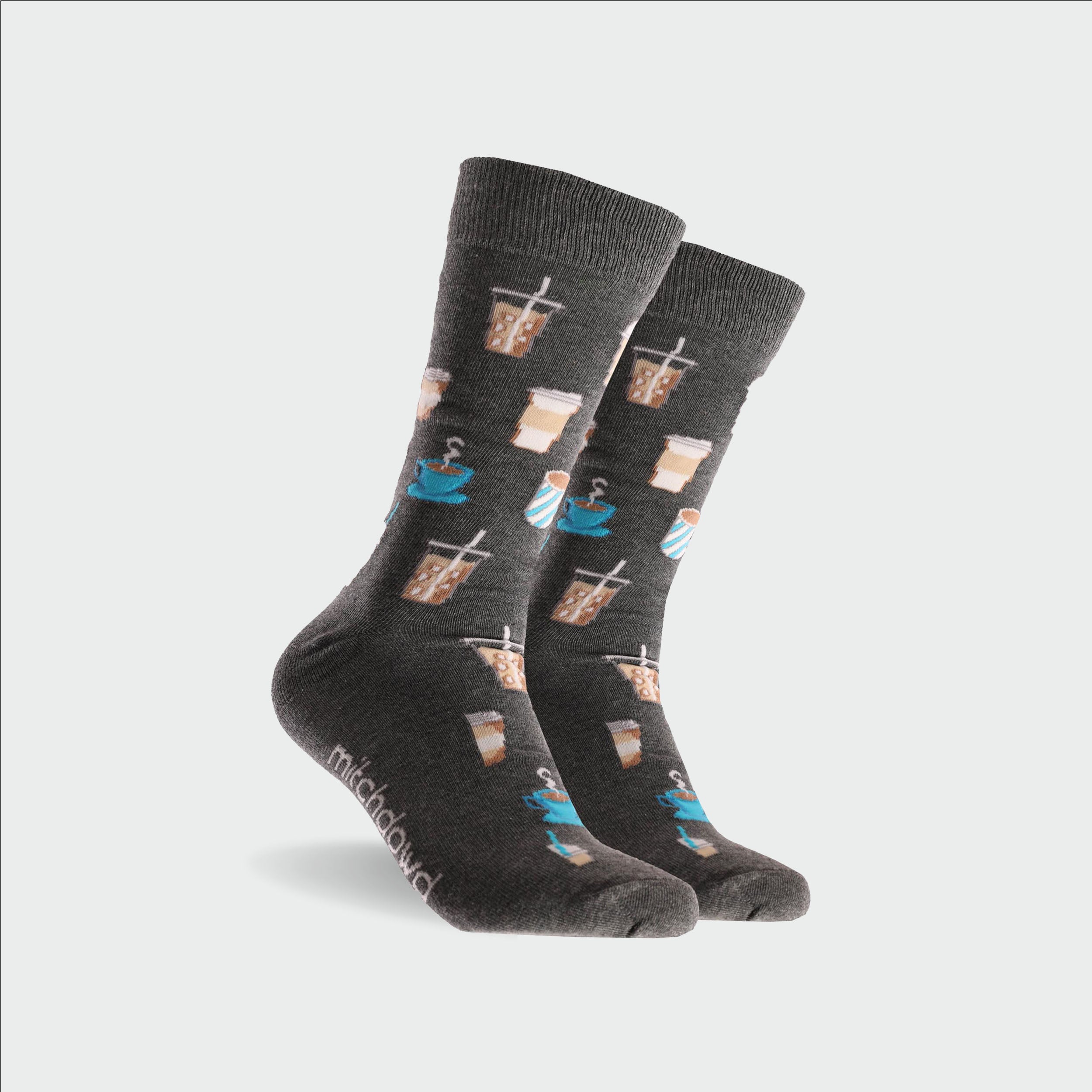 Men's Drinks Fun Cotton Crew Socks - Charcoal - Image 1