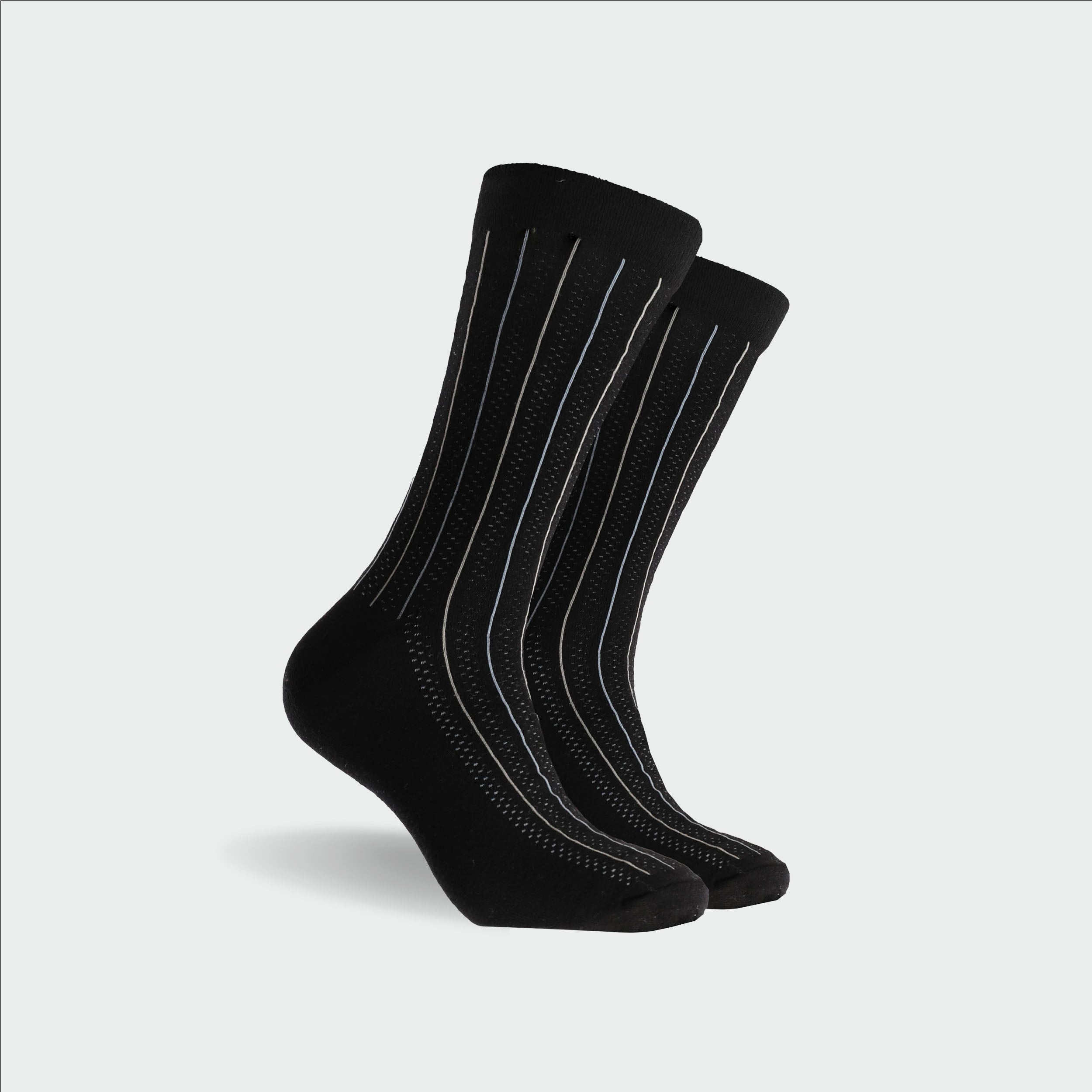 Men's Nautical Stripe Fine Cotton Crew Socks - Black - Image 2