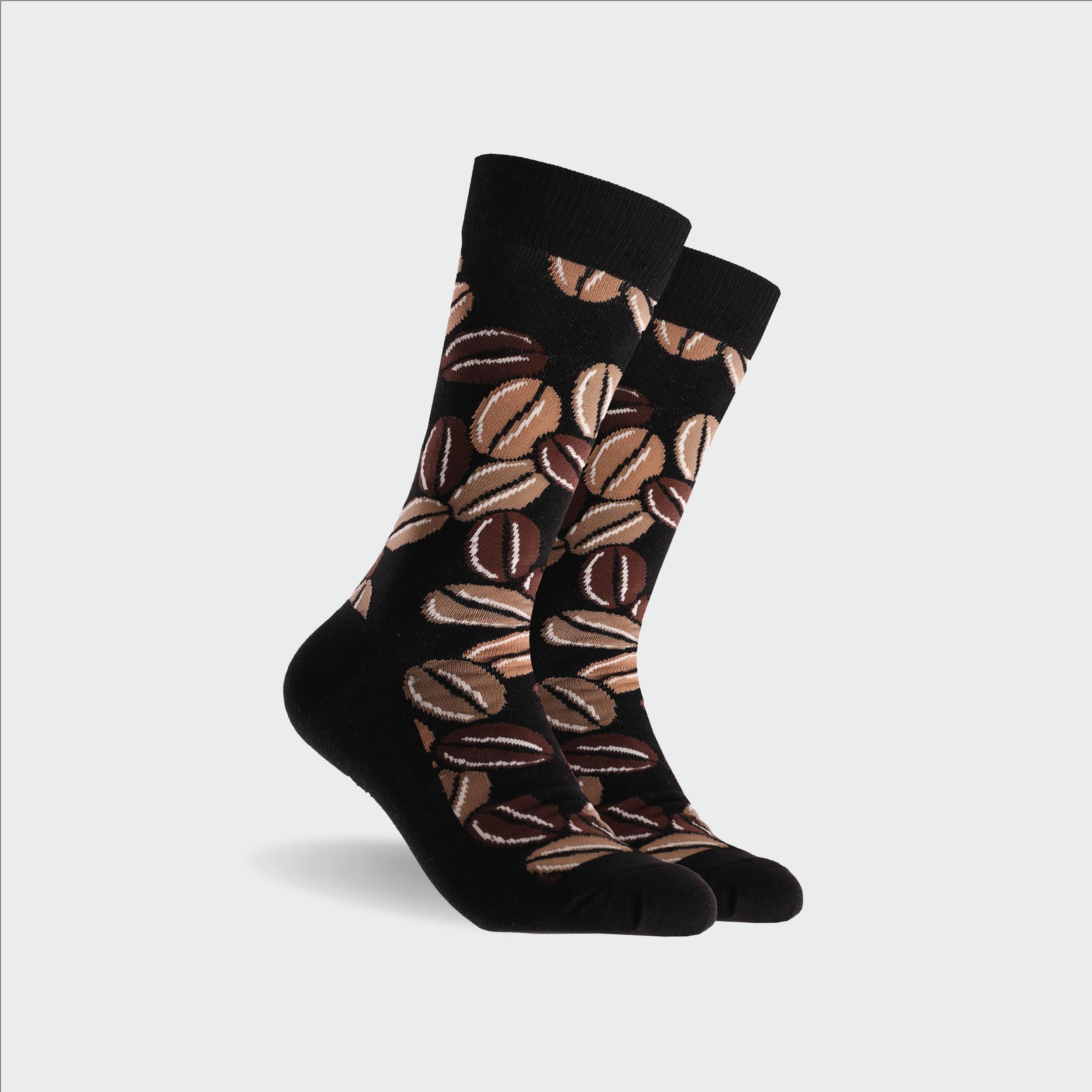 Men's Coffee Beans Cotton Crew Socks - Black - Image 1