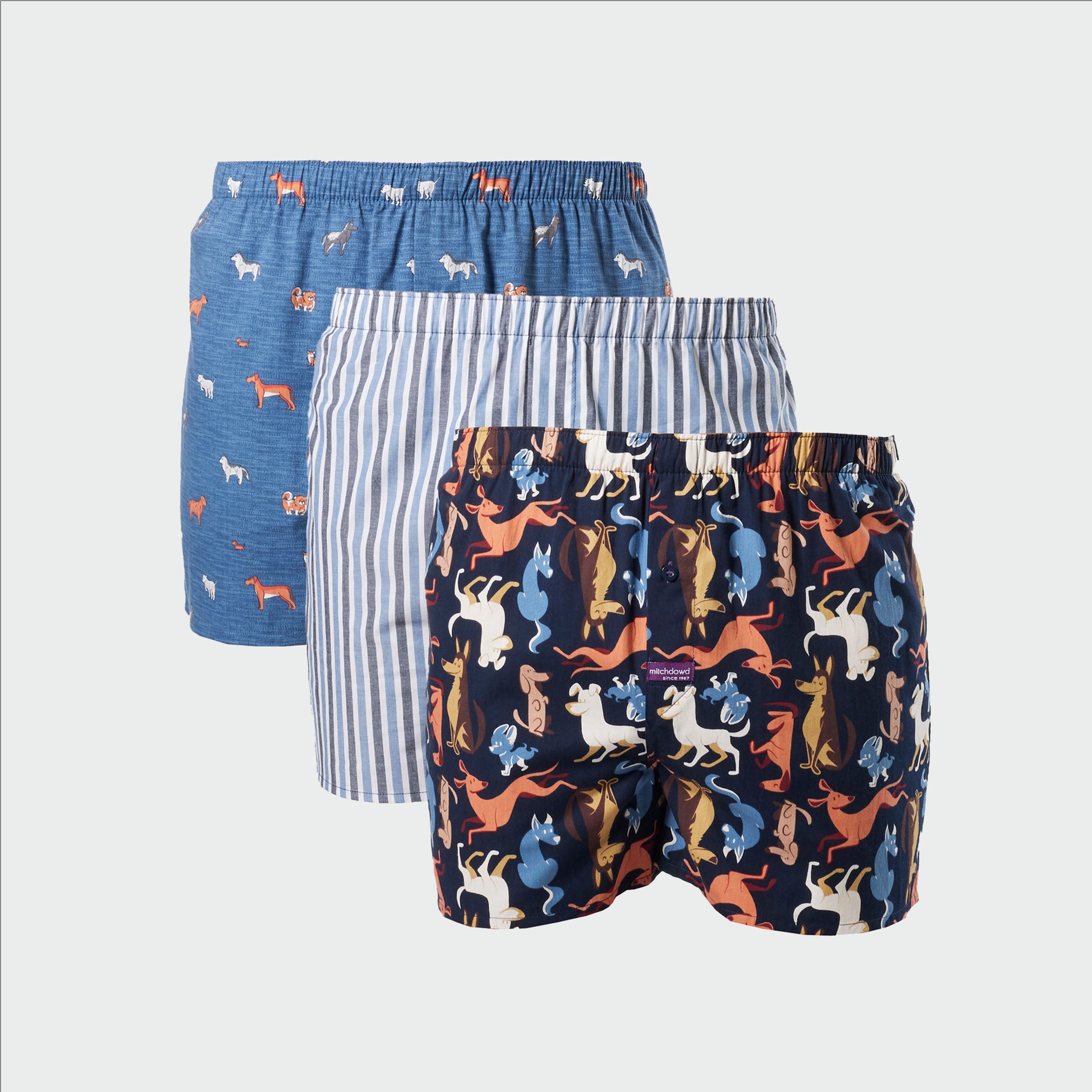 Men's Boxer Dogs Cotton Boxer 3 Pack - Blues - Image 1