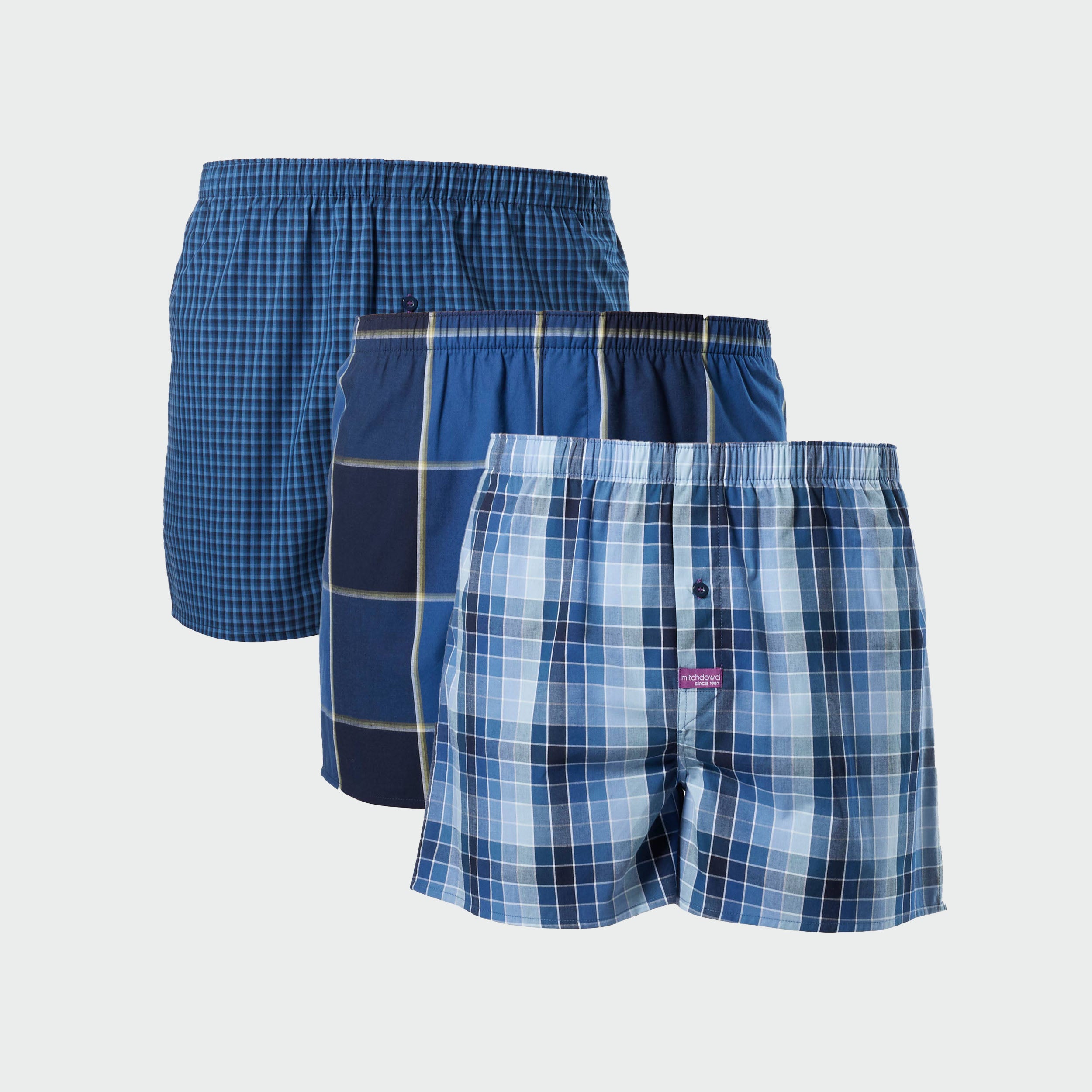 Men's Cubist Check Cotton Boxer 3 Pack - Blue - Image 1