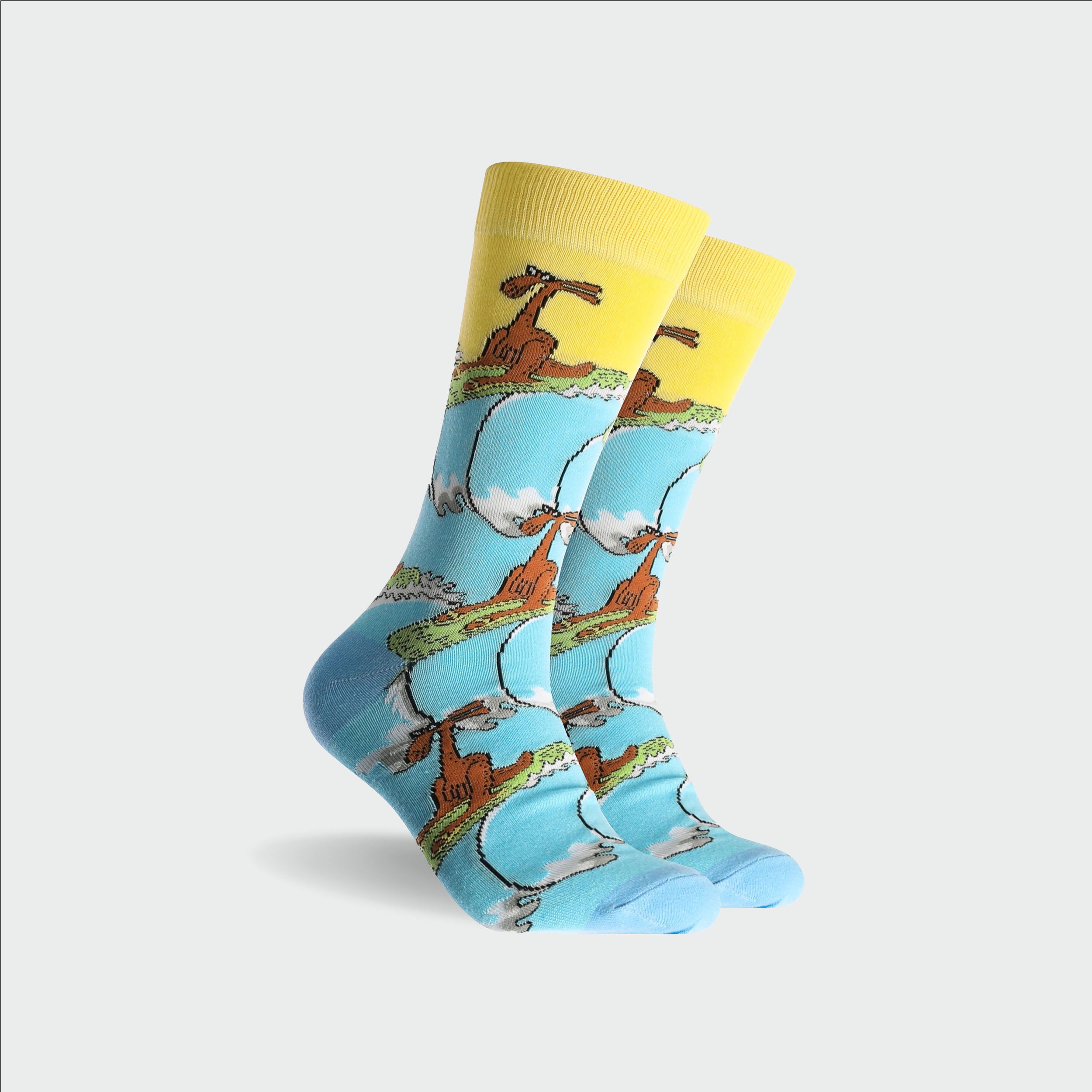 Men's Surfin' Kangaroo Cotton Crew Socks - Blue - Image 1