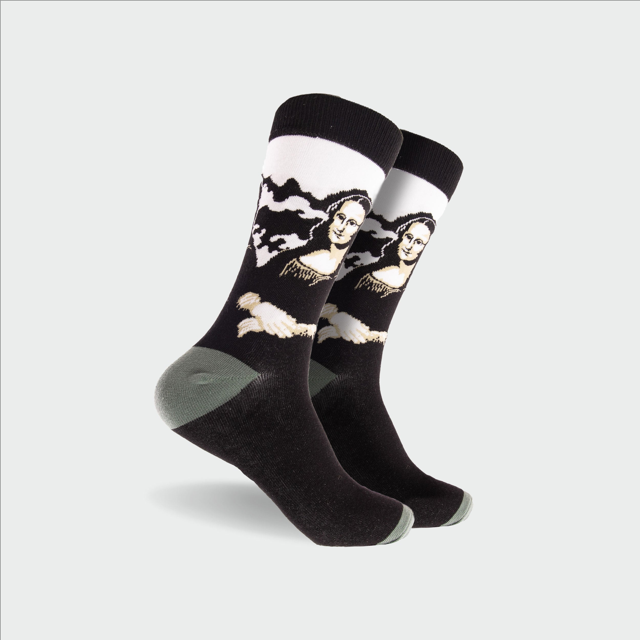 Men's Mona Lisa Art Cotton Crew Sock - Black & White - Image 1