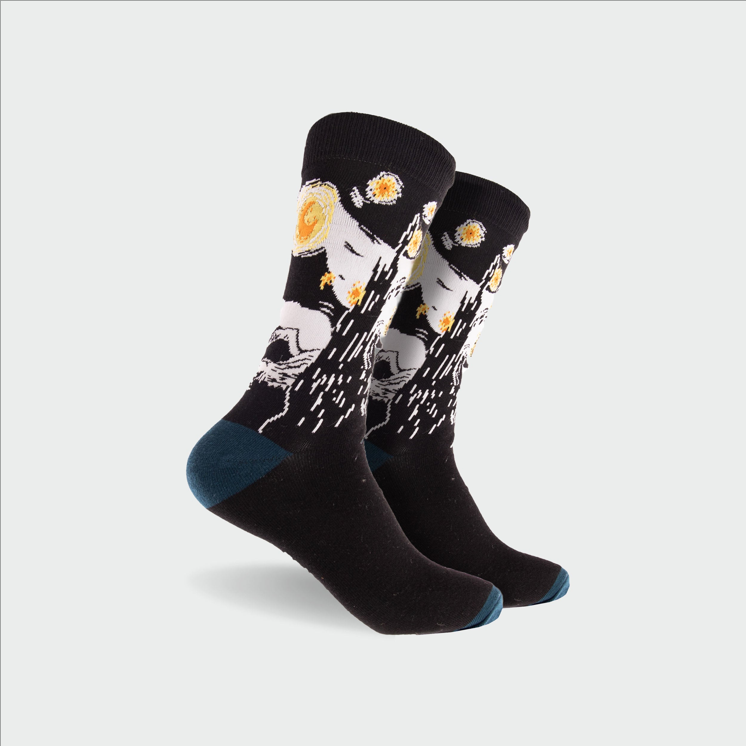 Men's Starry Night Art Cotton Crew Sock - Black & White - Image 1