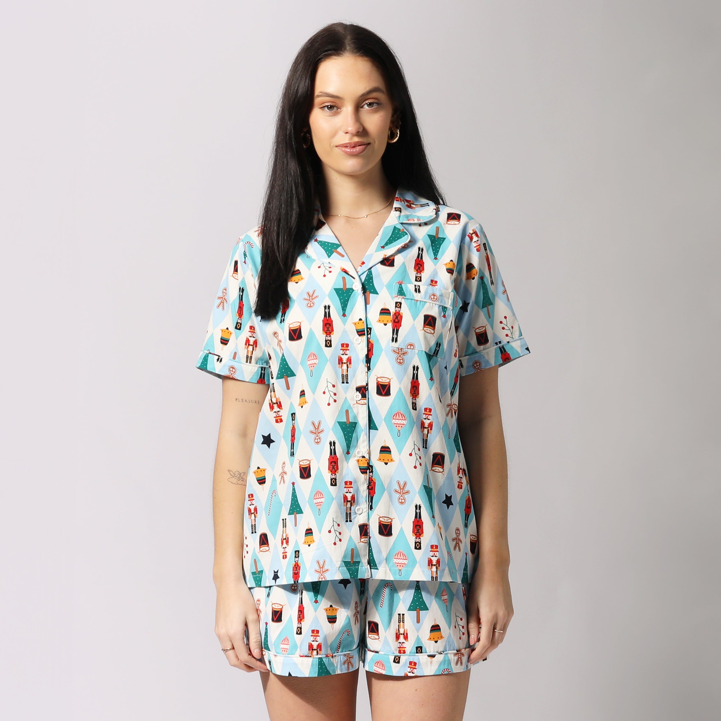 Women's Nutcracker Cotton Pyjama Set - Blue