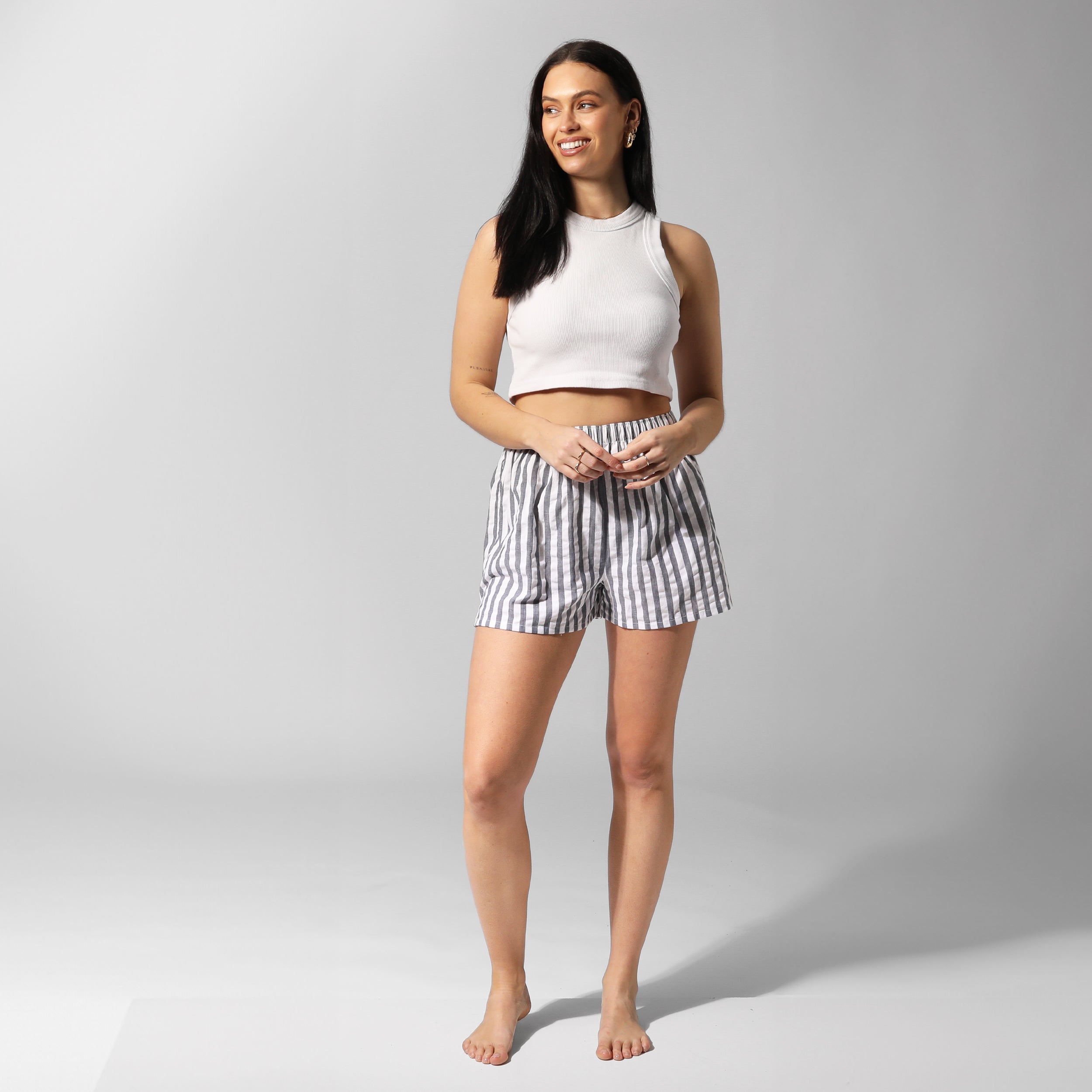 Women's Seersucker Stripe Cotton Boxer Shorts - Navy