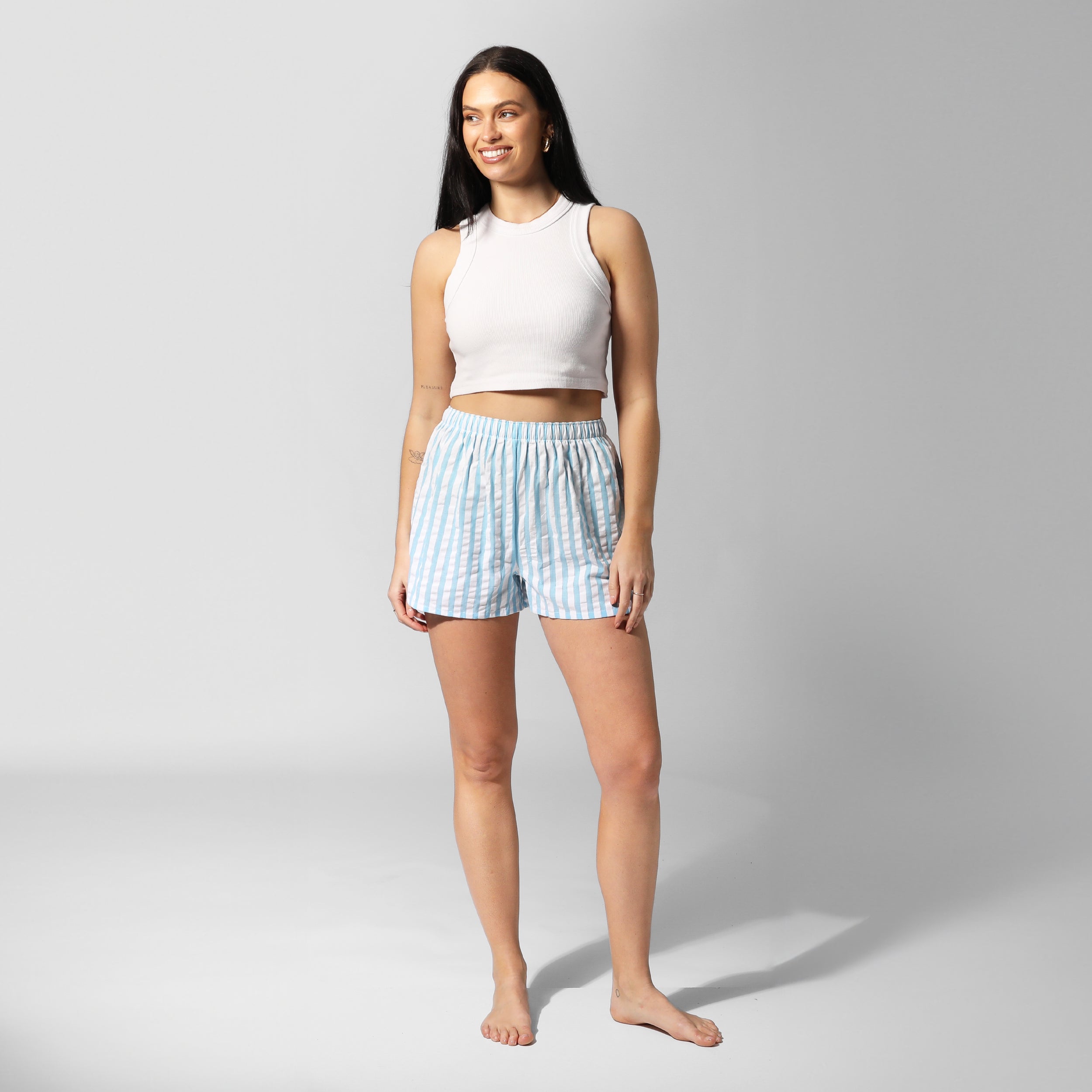 Women's Seersucker Stripe Cotton Boxer Shorts - Blue