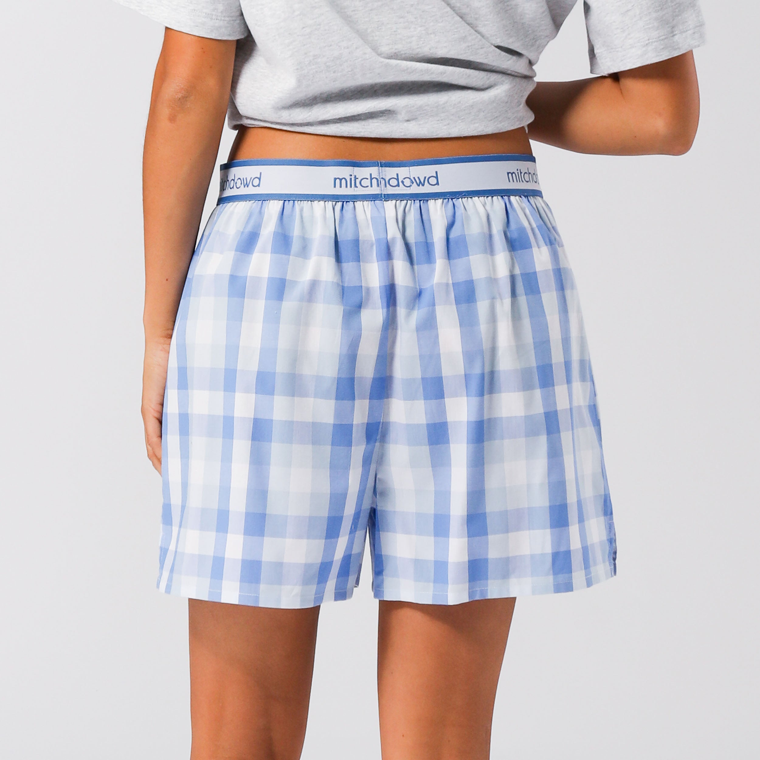 Women's Check Cotton Boxer Shorts - Sky Blue - Image 4