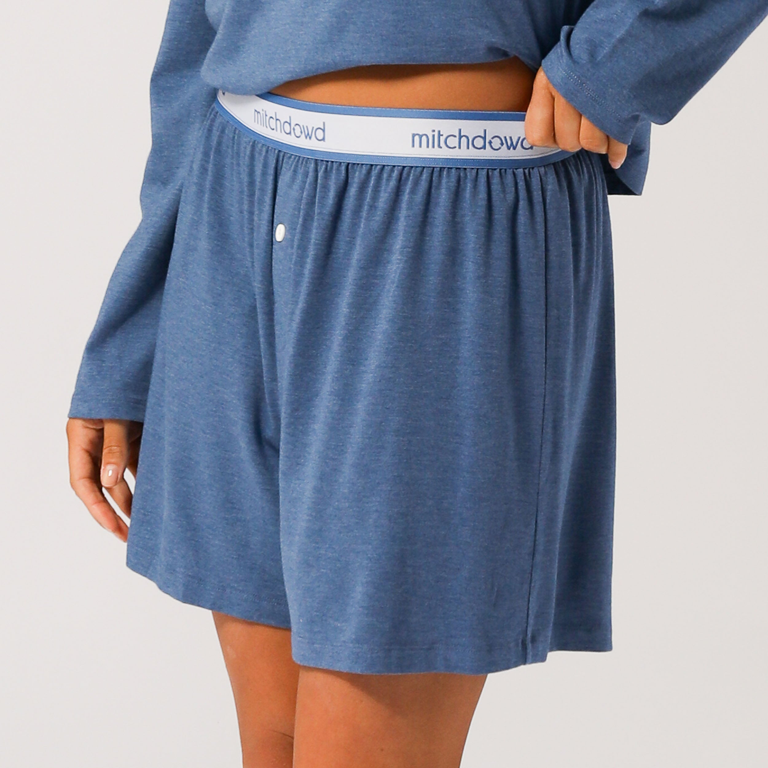 Women's Bamboo Knit Boxer Shorts - Blue Marle - Image 3