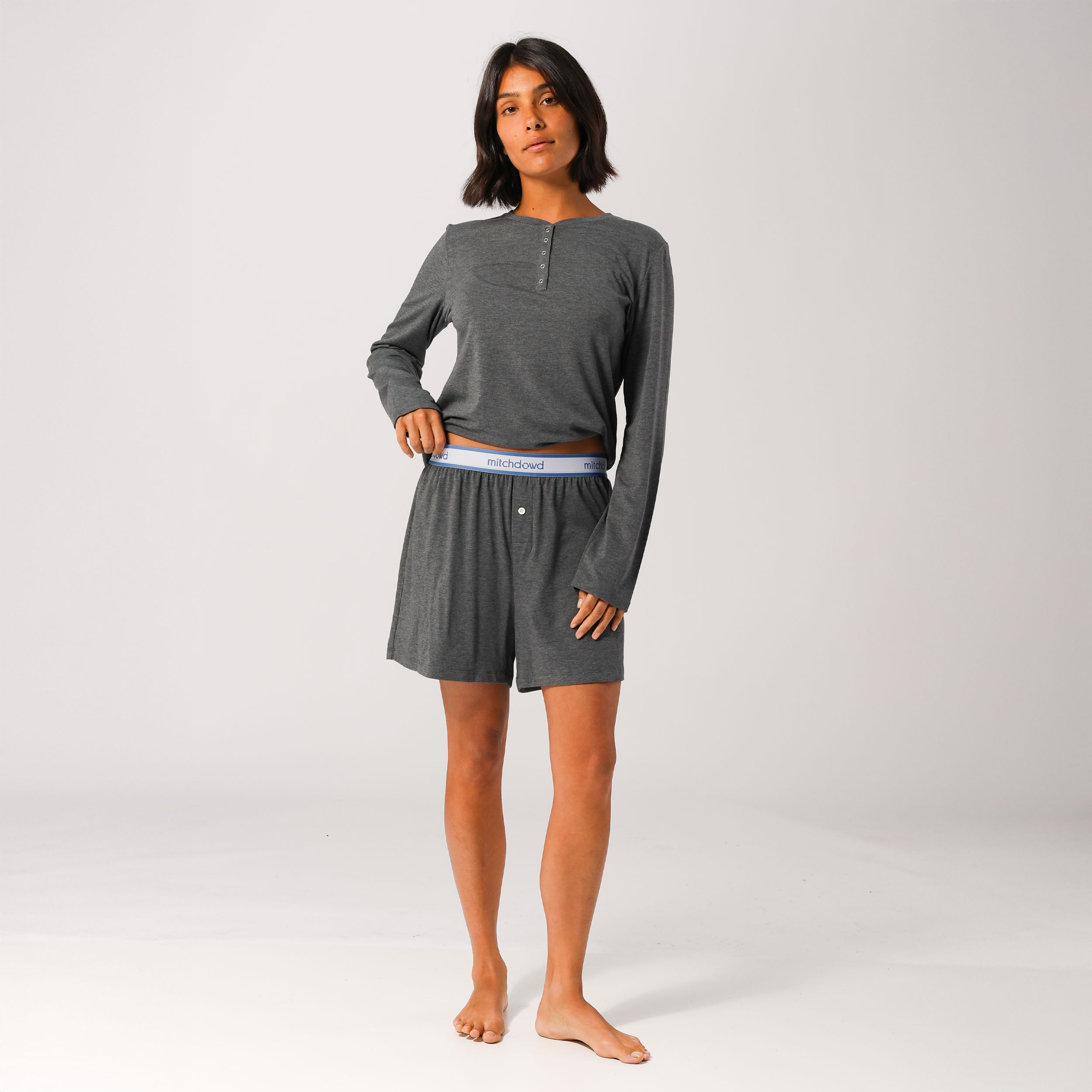 Women's Bamboo Knit Boxer Shorts- Grey Marle - Image 1