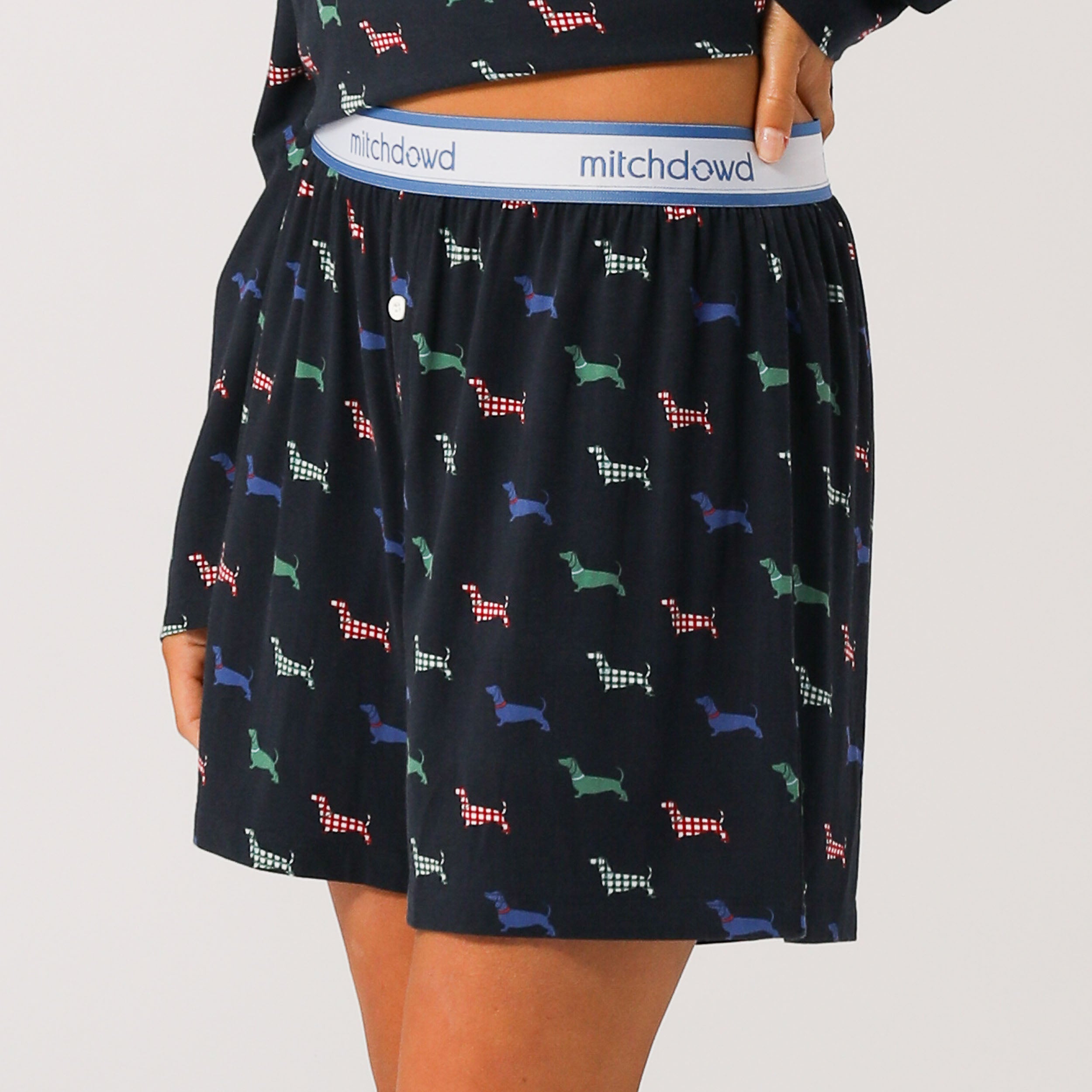 Women's Doggy Bamboo Boxer Shorts - Navy - Image 3