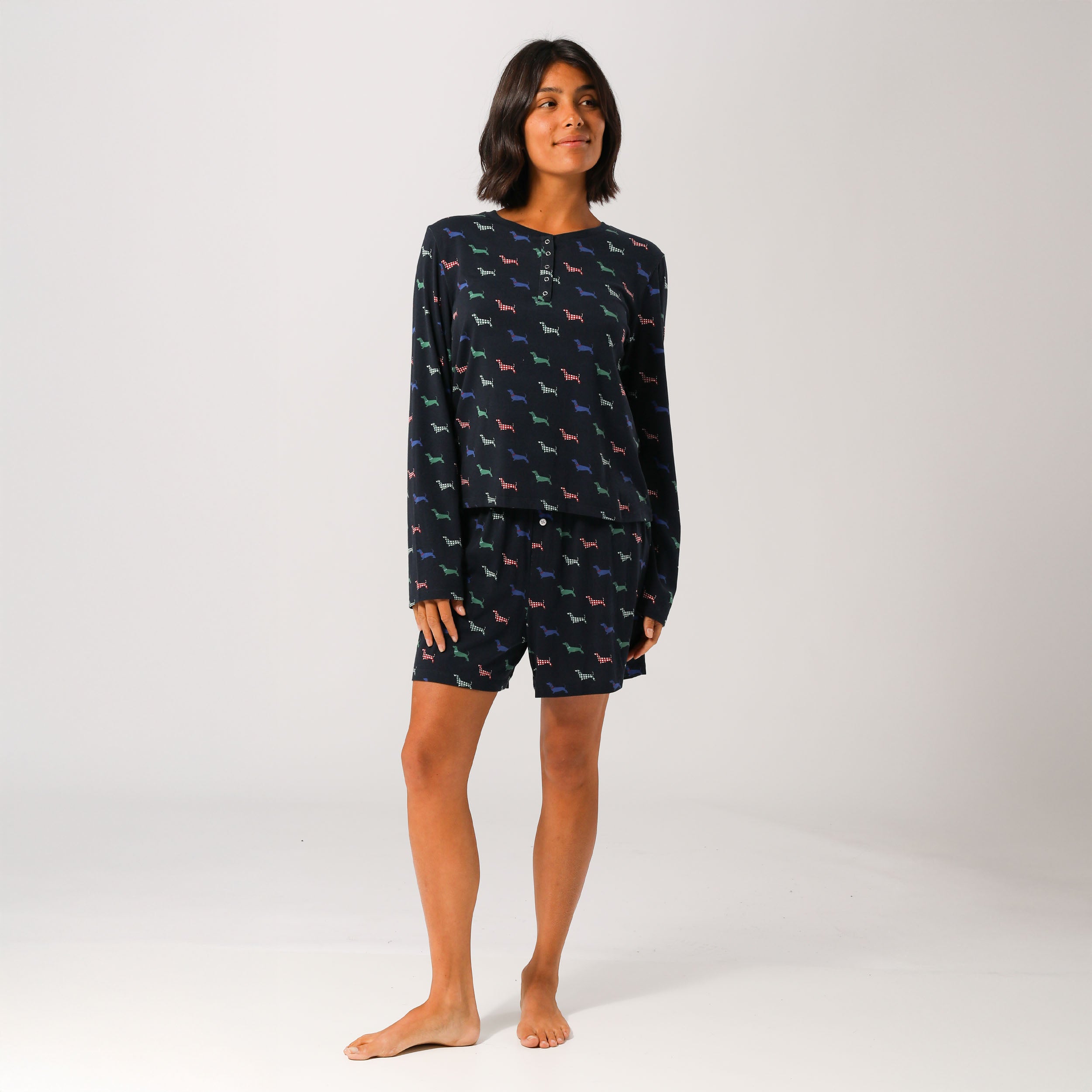 Women's Doggy Check Bamboo Long Sleeve Tee - Navy - Image 2