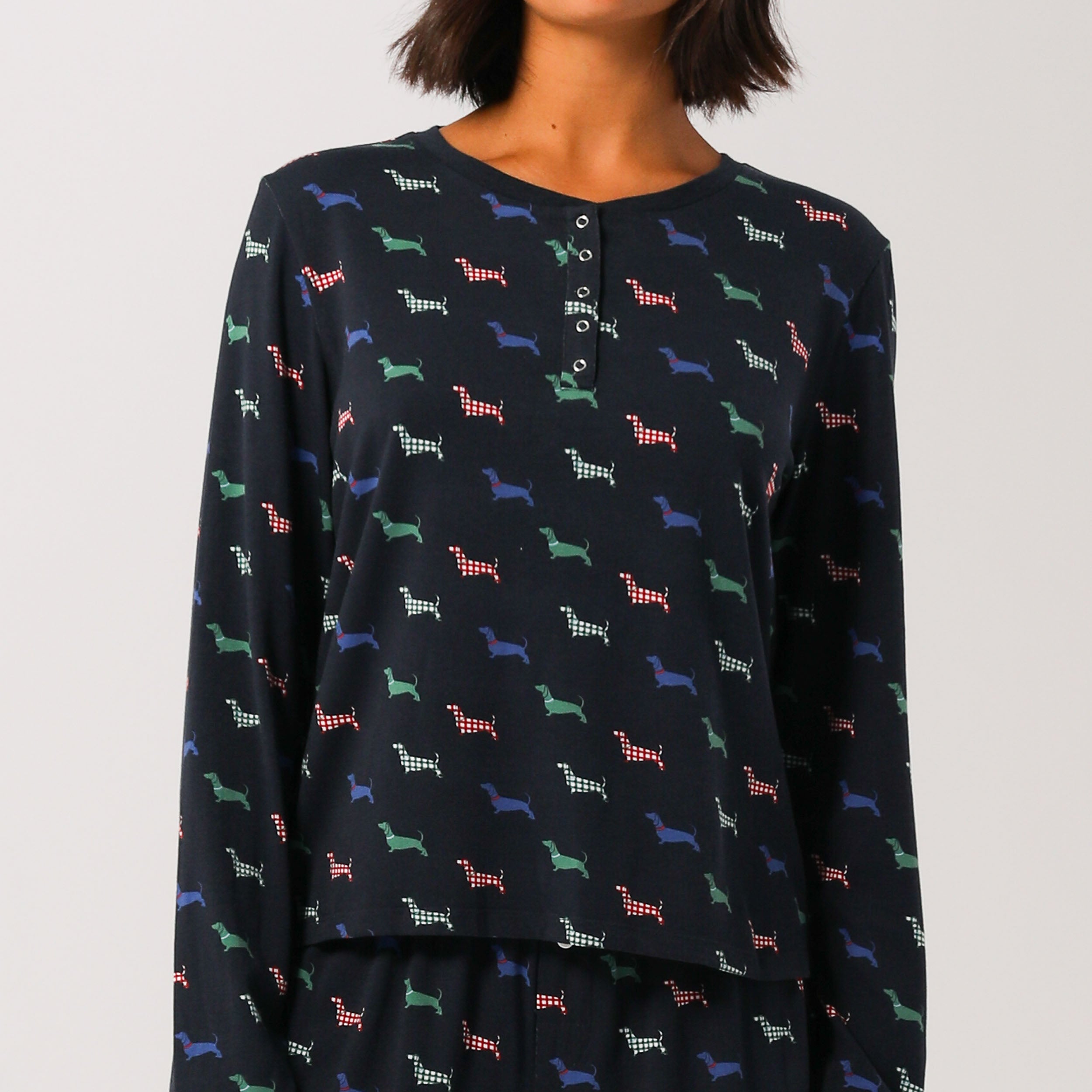 Women's Doggy Check Bamboo Long Sleeve Tee - Navy - Image 3