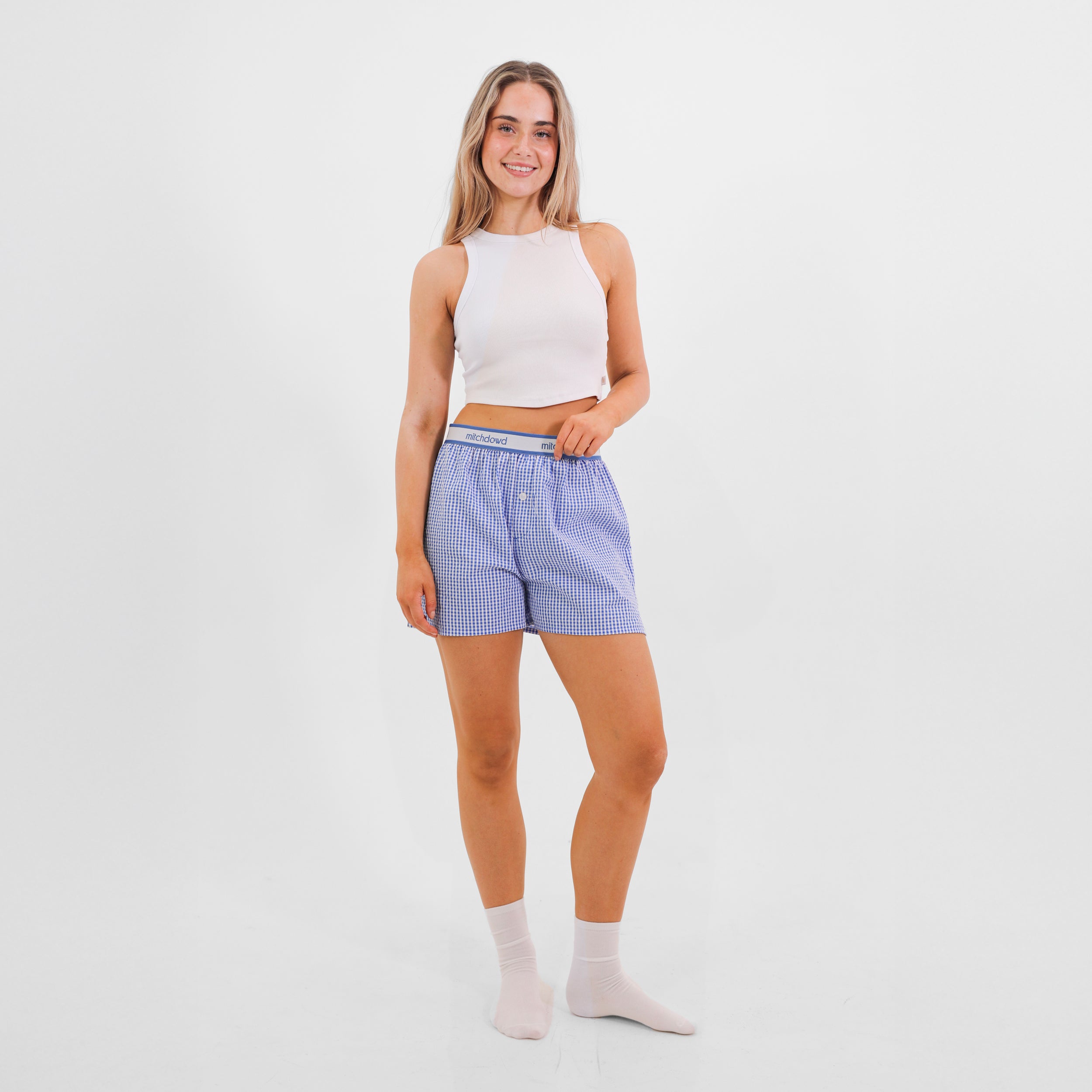 Mitchdowd Womens Blue Check Boxer Shorts