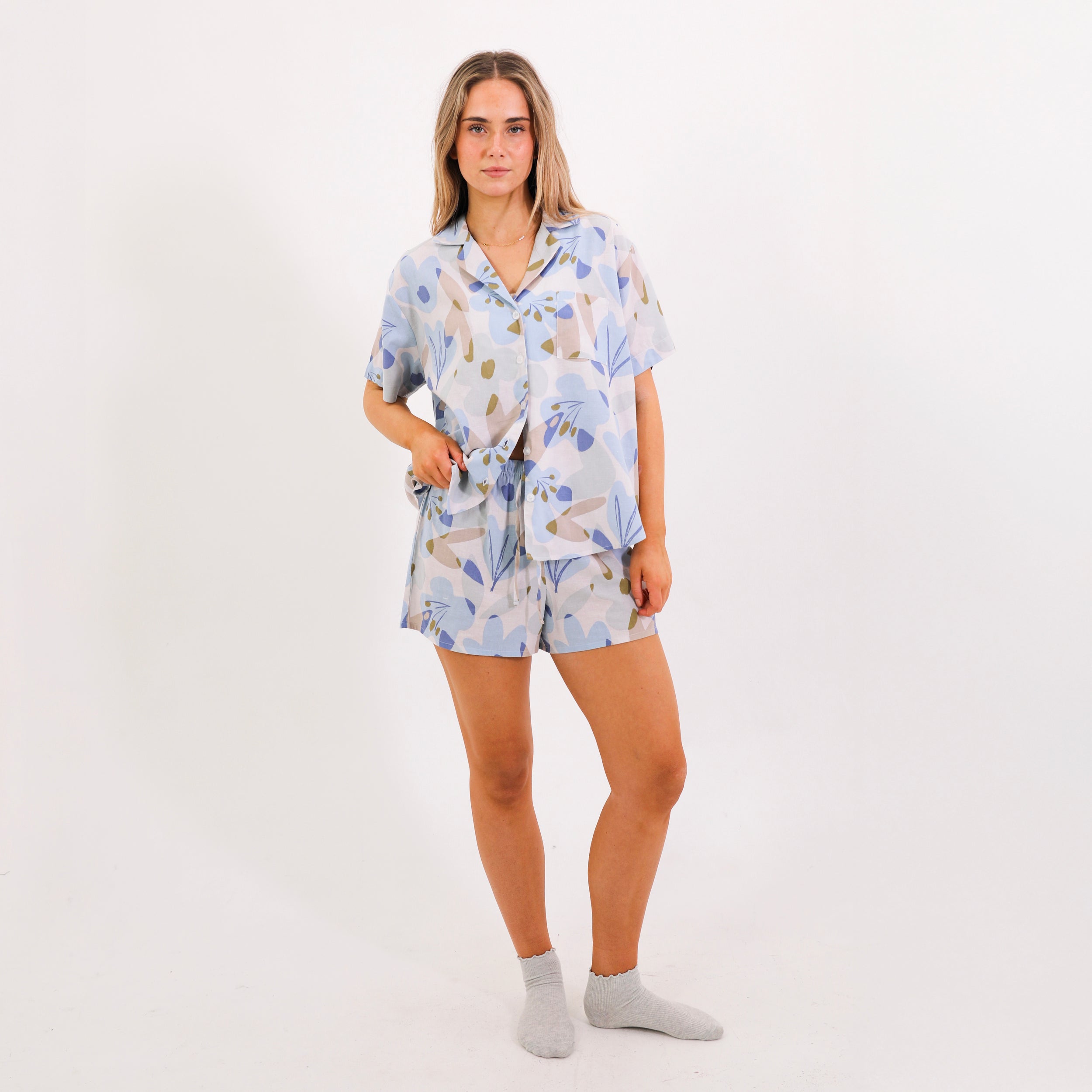 Mitchdowd Womens Floral Linen Pyjama Set