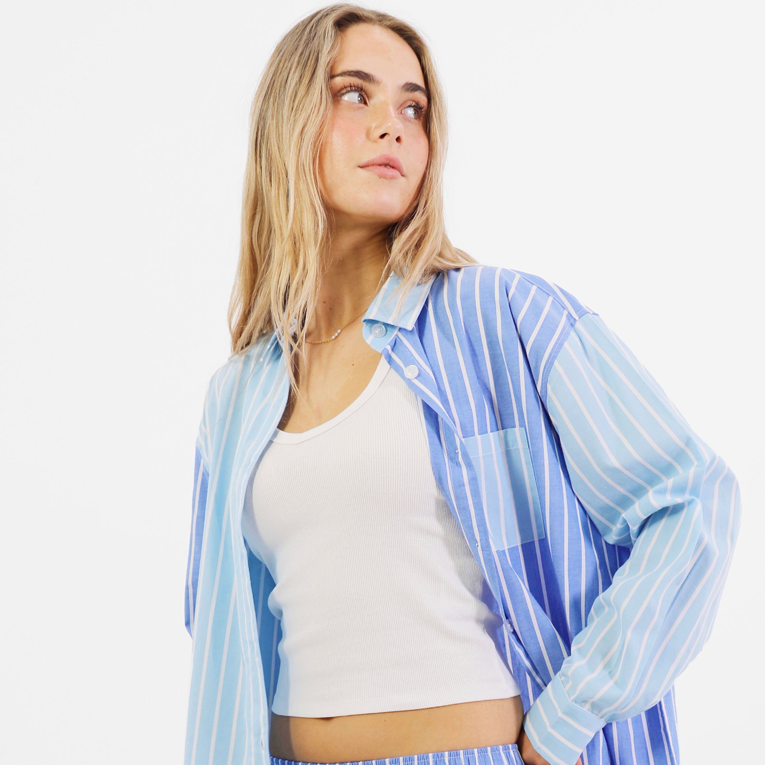Mitchdowd Womens Blues Stripe Pyjama Shirt