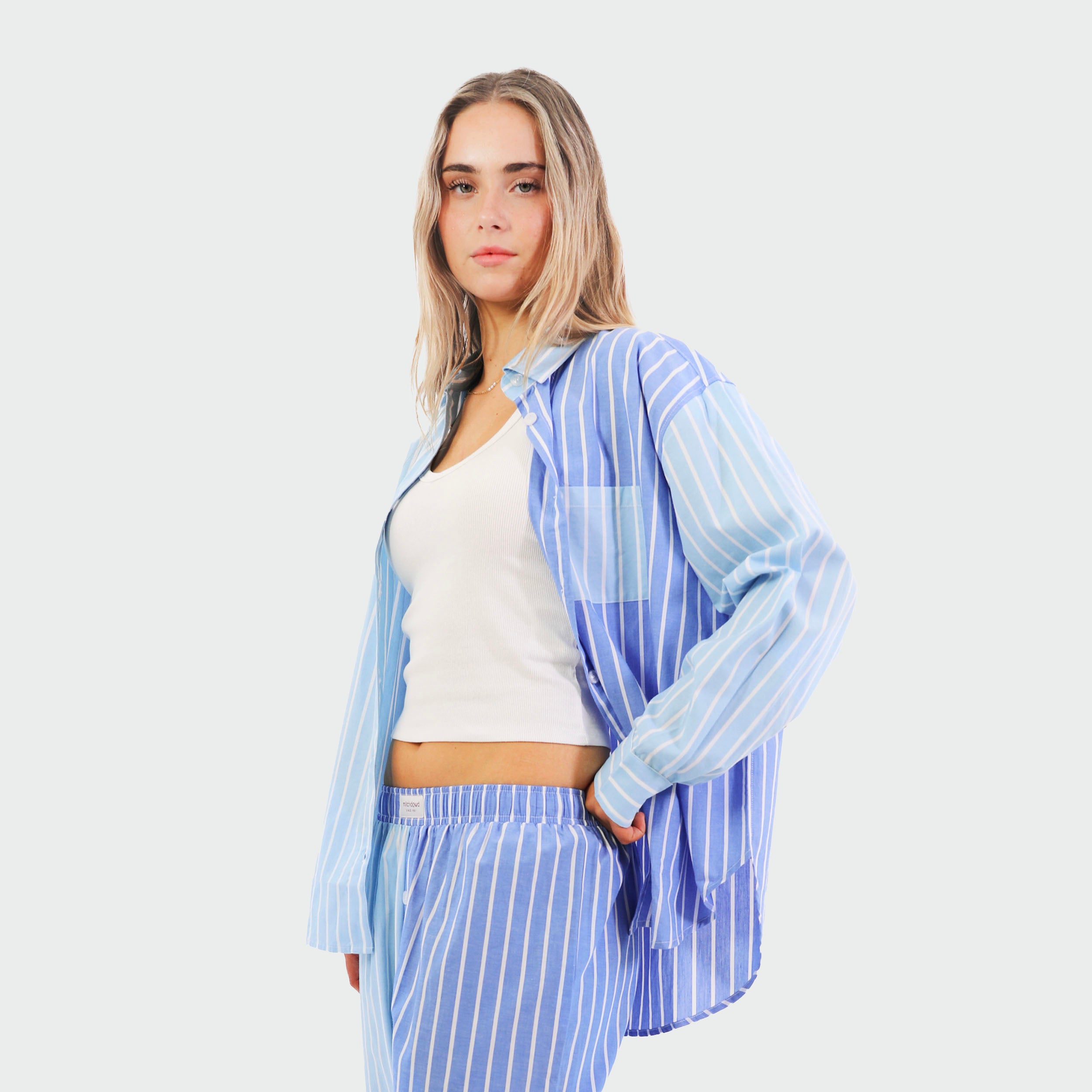 Mitchdowd Womens Blues Stripe Pyjama Shirt