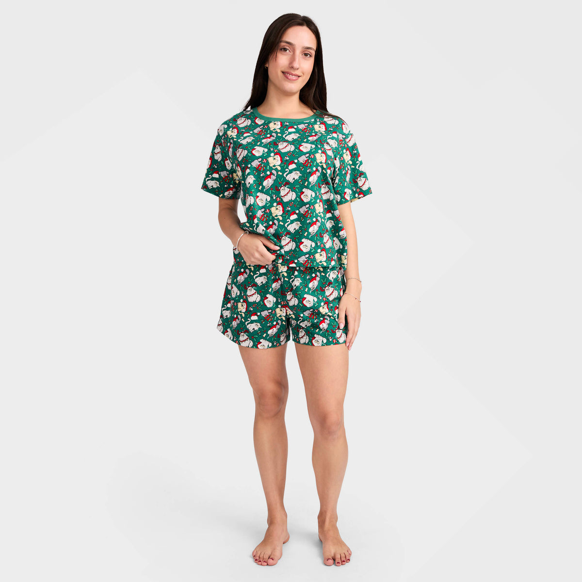 Mitchdowd Women's Christmas Kitties Cotton Pyjama Set