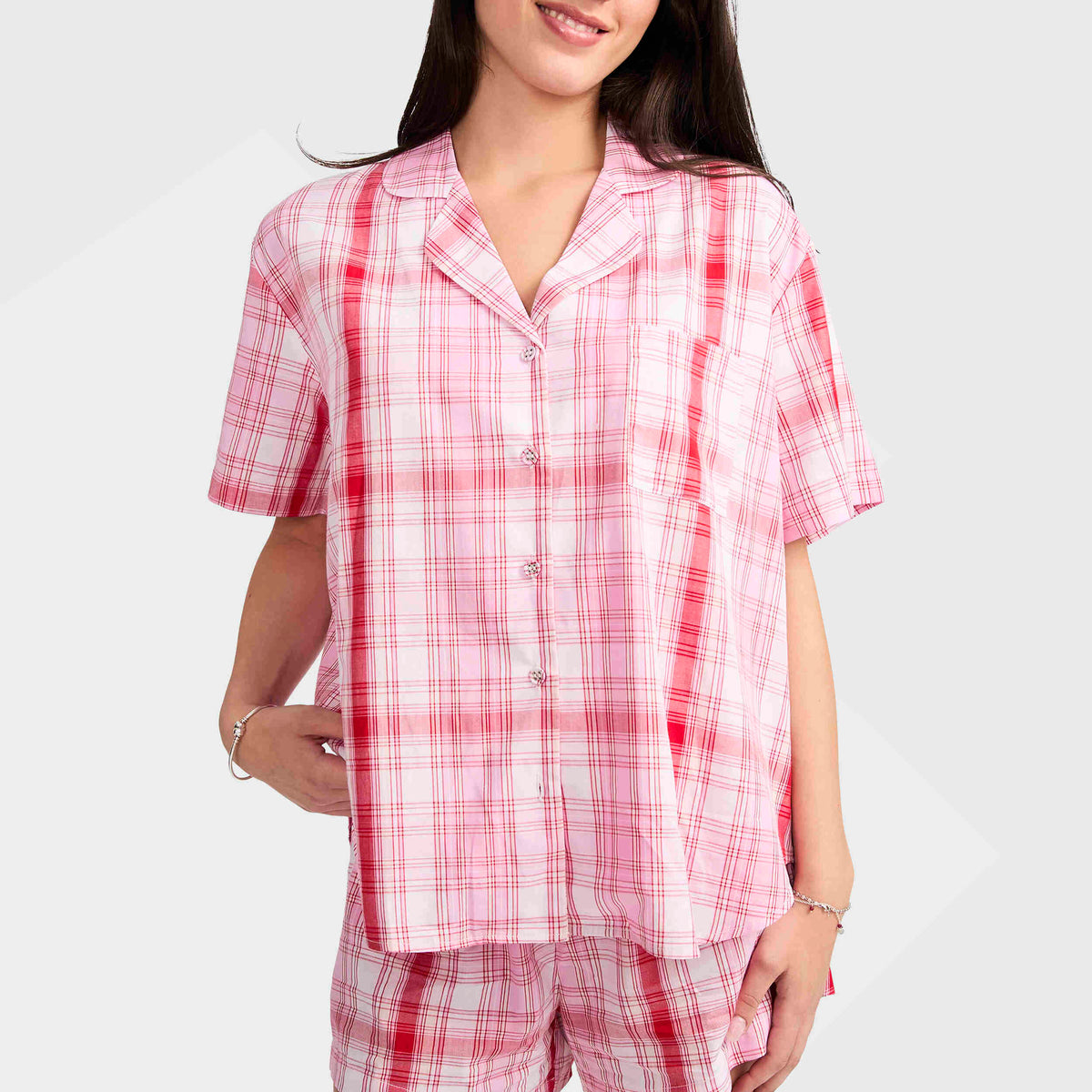 Mitchdowd Women's Summer Pink Check Bamboo Pyjama Set