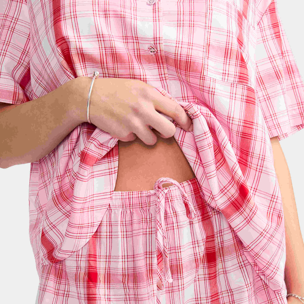 Mitchdowd Women's Summer Pink Check Bamboo Pyjama Set