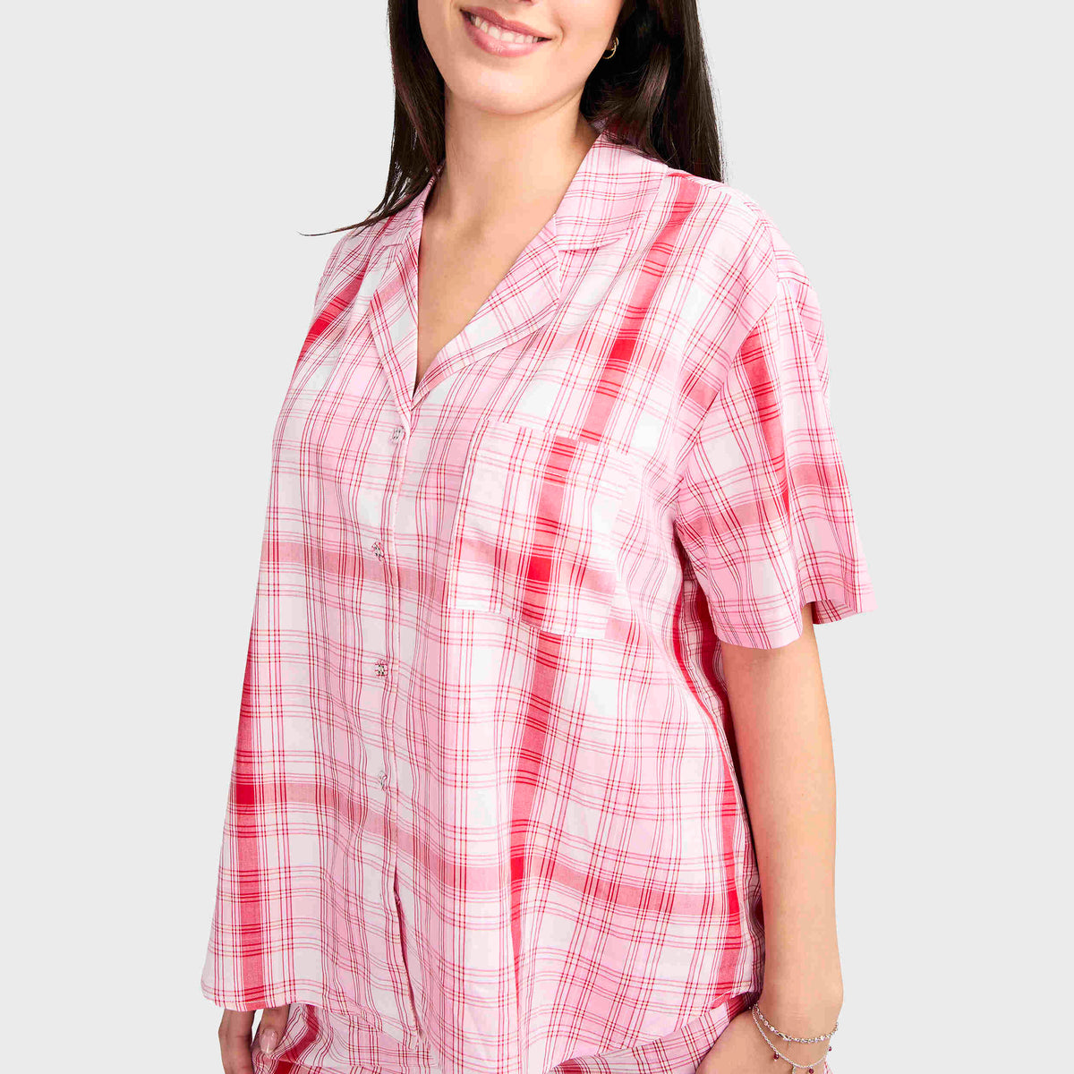 Mitchdowd Women's Summer Pink Check Bamboo Pyjama Set