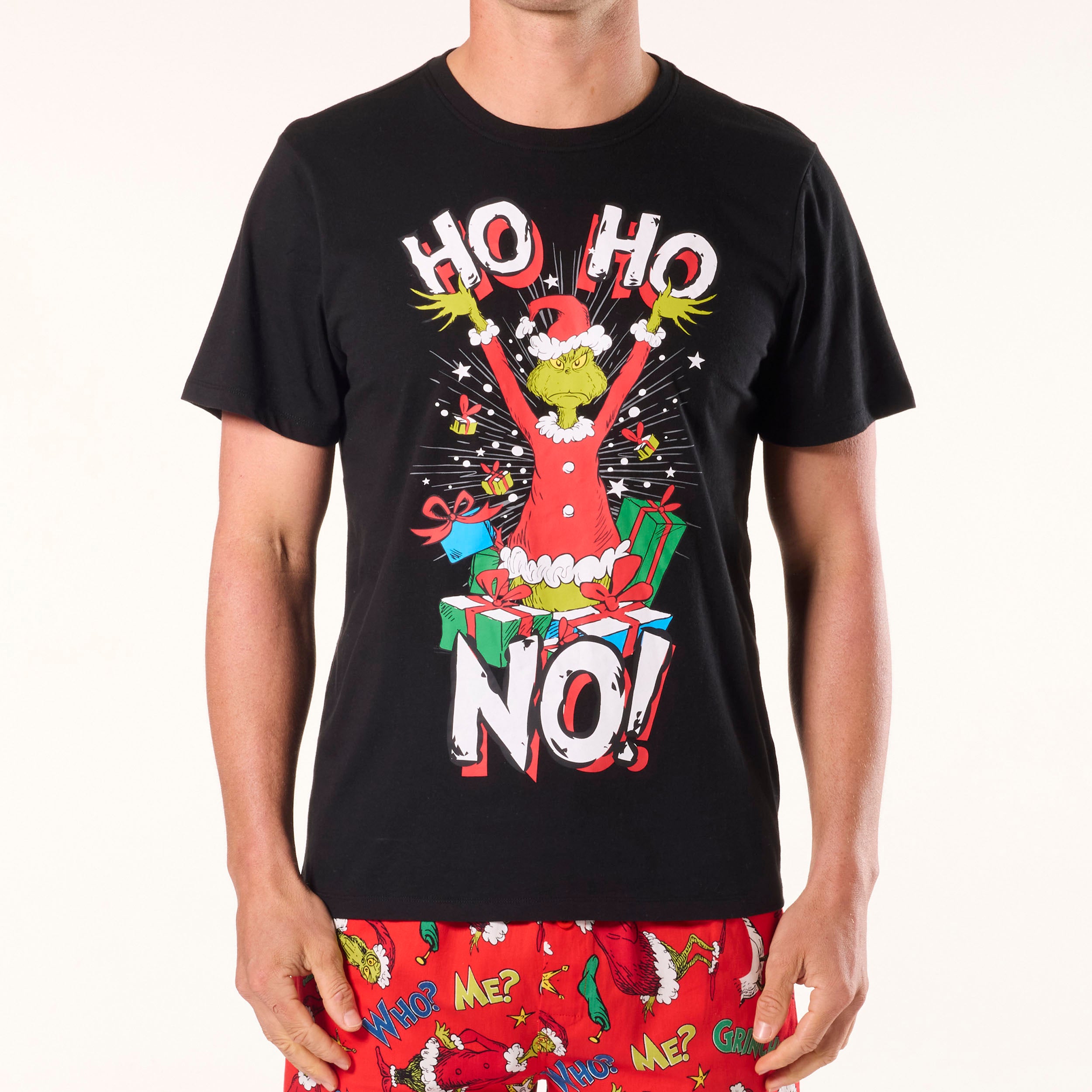 Men's Grinch Ho Ho No Cotton Sleep Tee - Black - Image 1