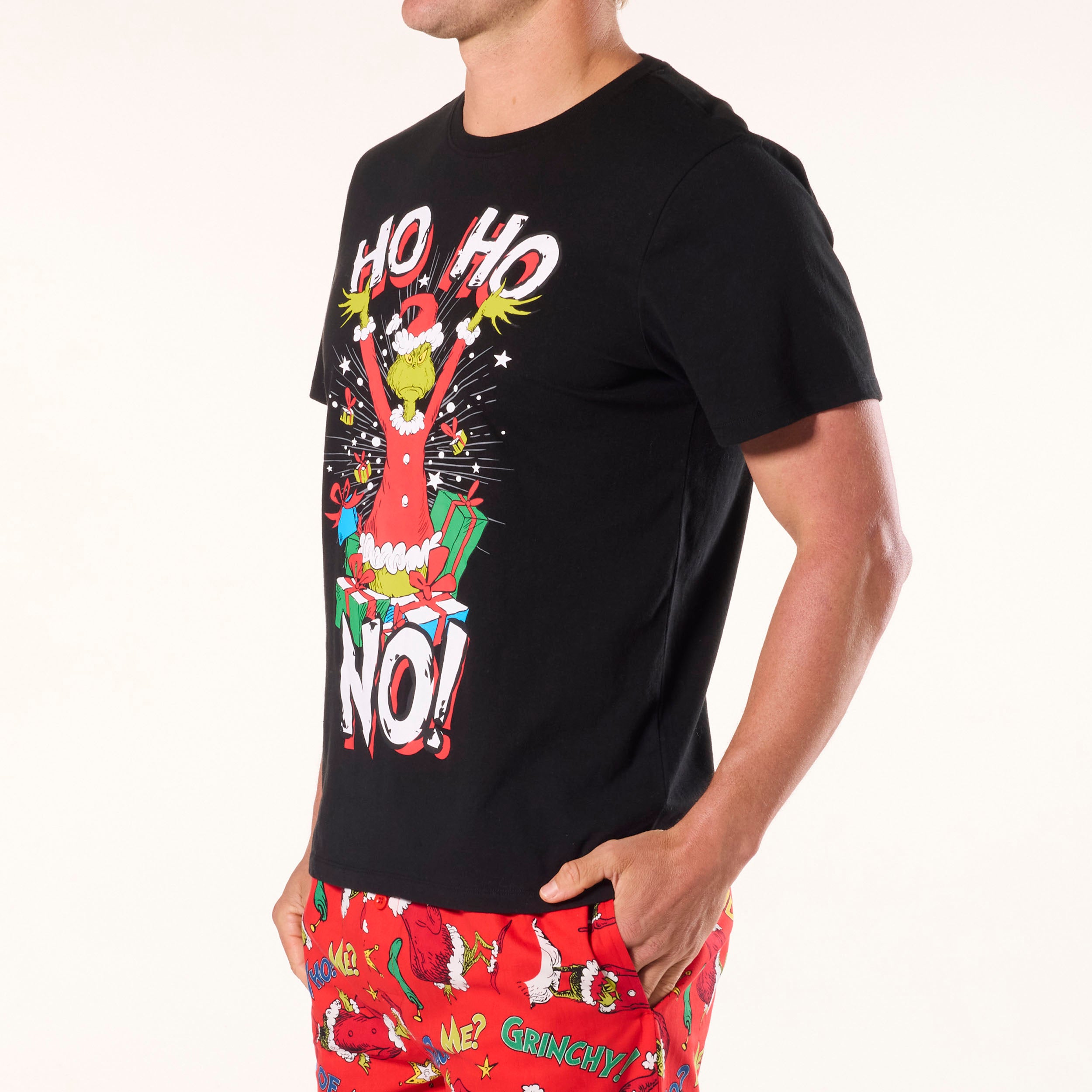 Men's Grinch Ho Ho No Cotton Sleep Tee - Black - Image 2