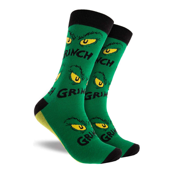 Men's Grinch Eyes Cotton Crew Socks - Green