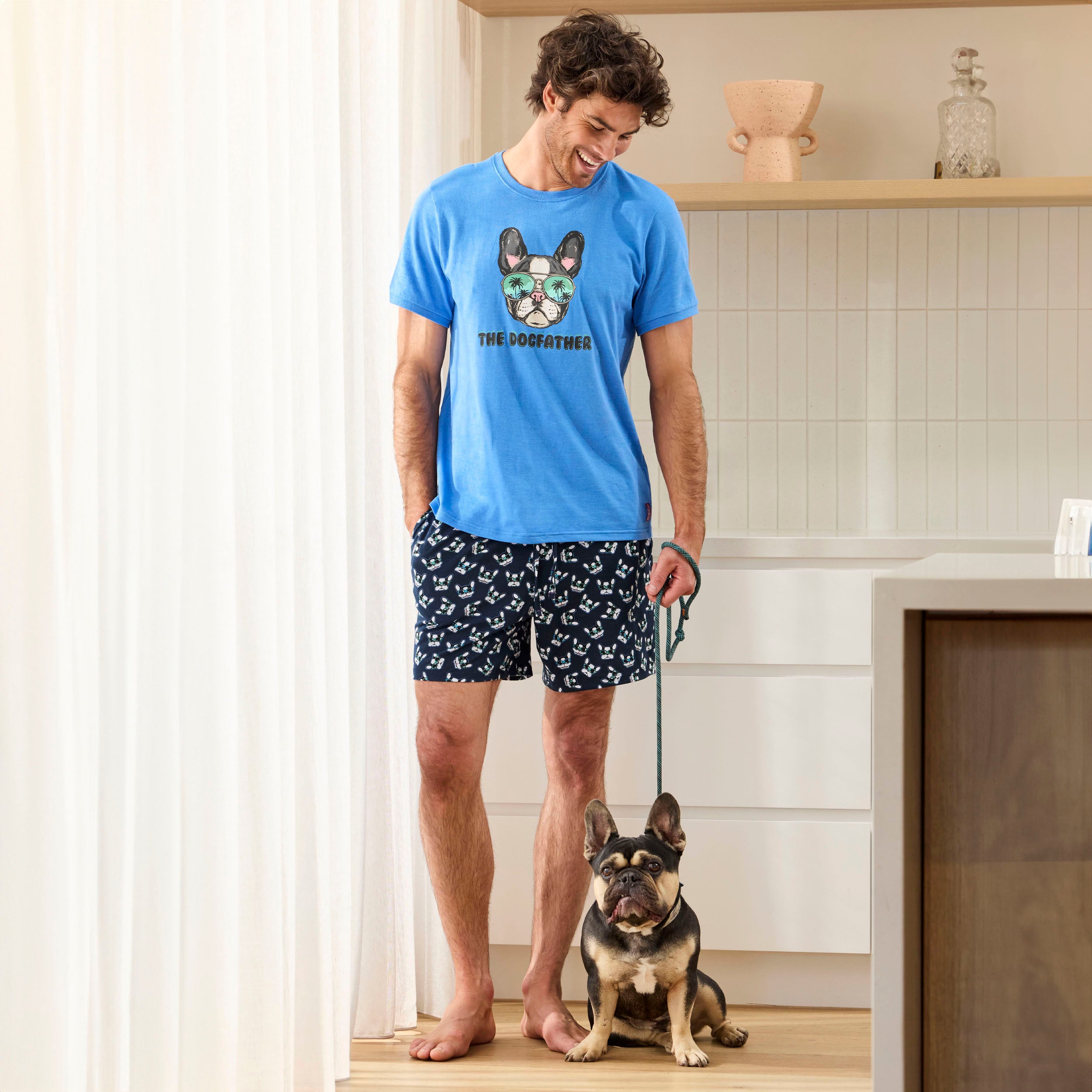 Men's Dog Father Cotton Knit Pyjama Set - Blue - Image 5