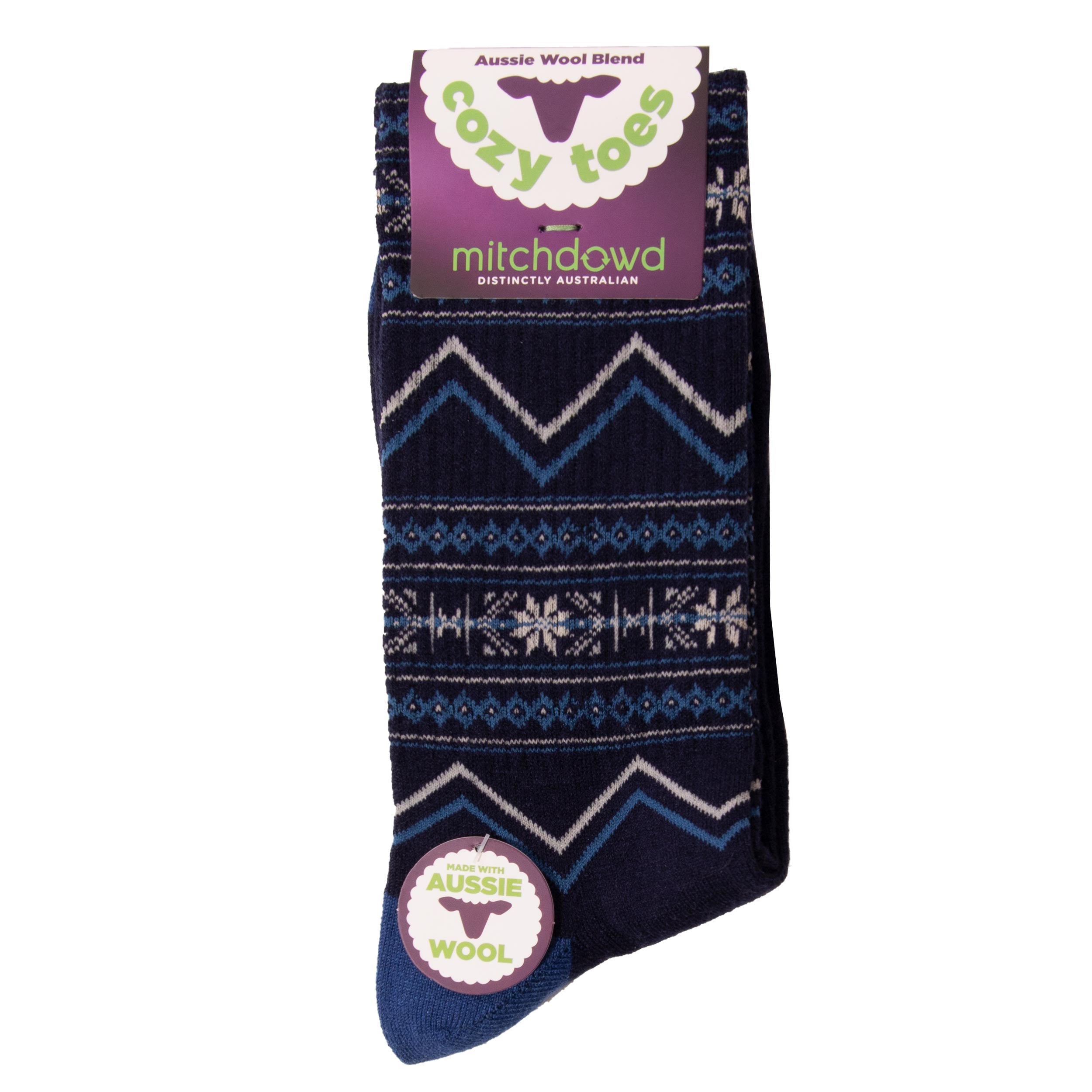 Men's Fairisle Wool Crew Socks - Navy - Image 2