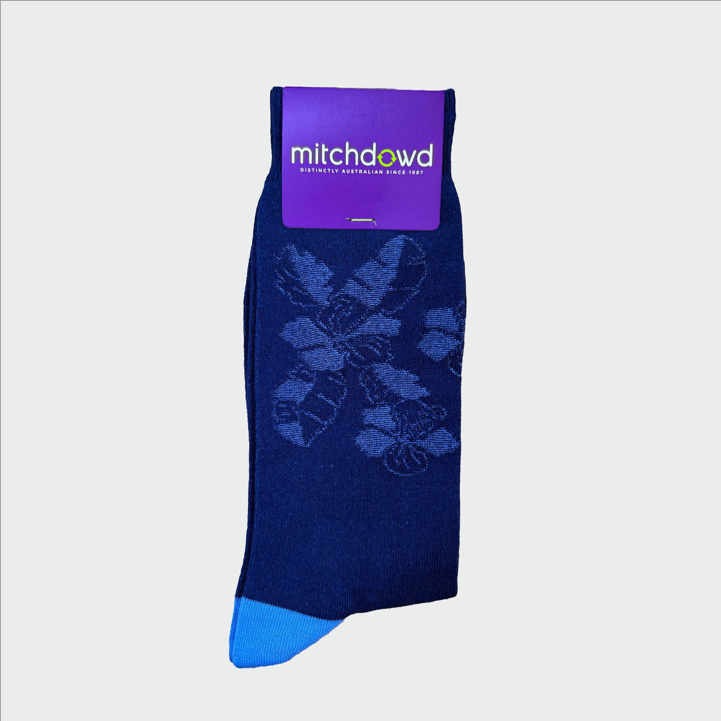 Men’s Navy Floral Dress Socks – Premium Cotton Blend