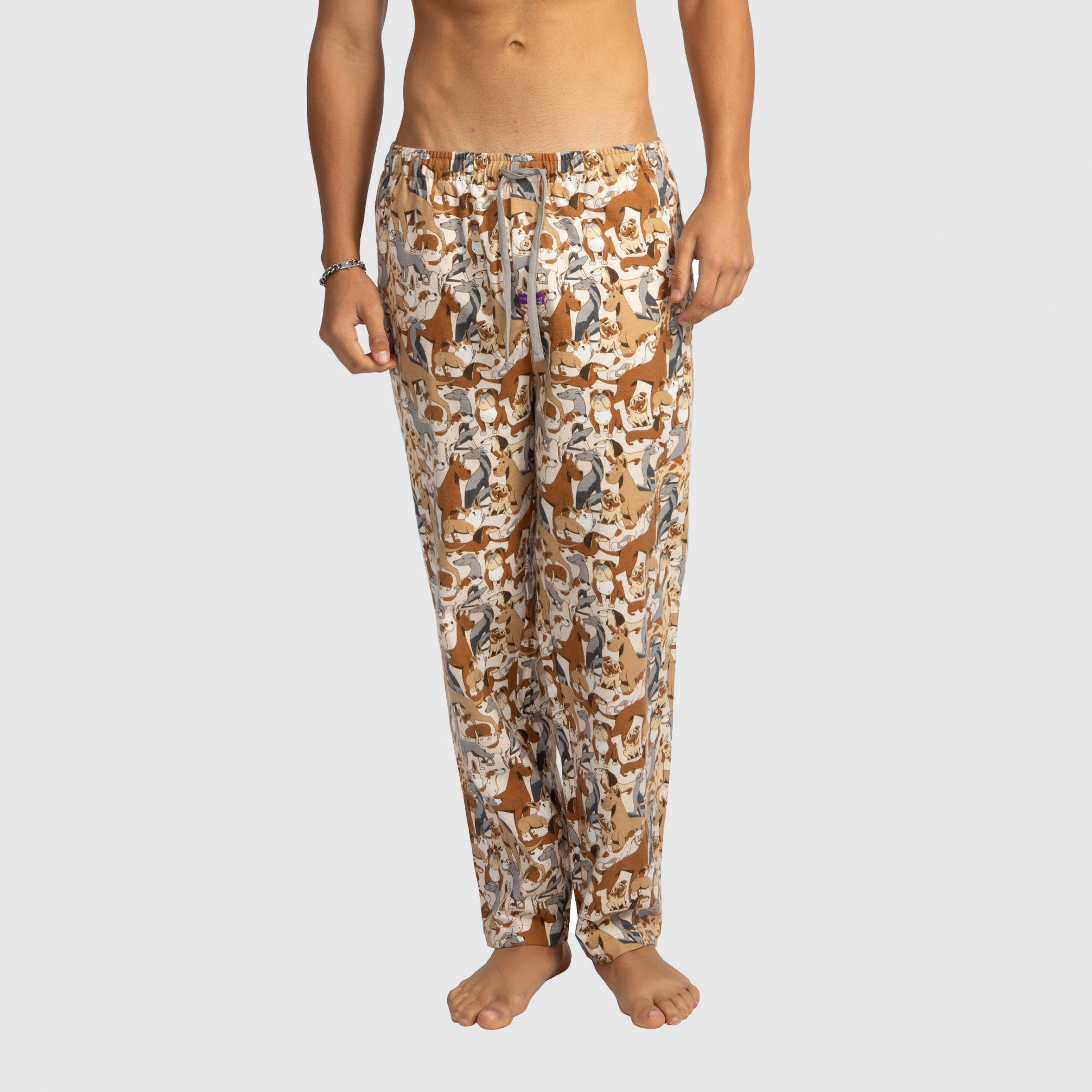 Mens Dog Yard Flannel Sleep Pants - Beige