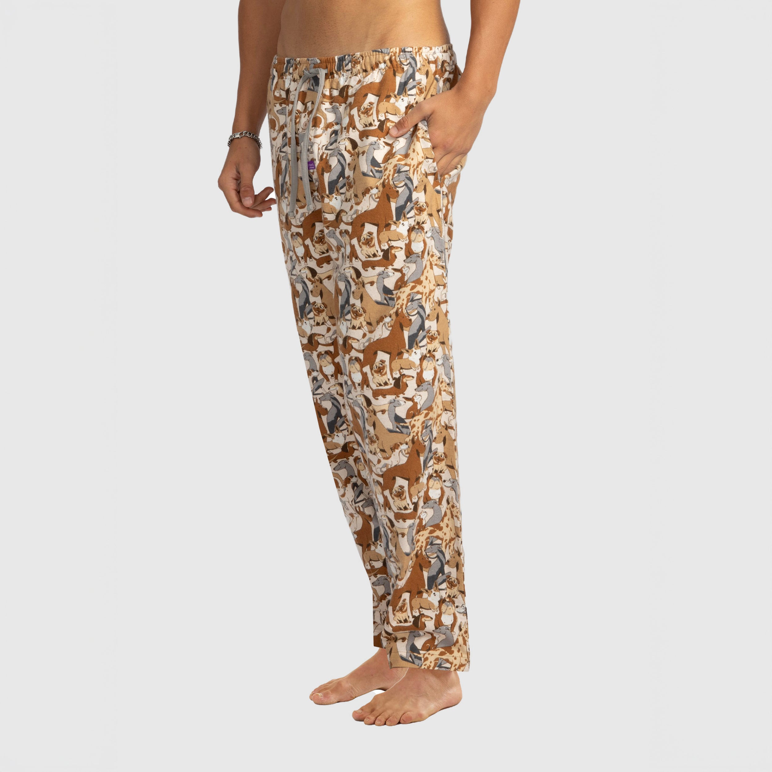 Mens Dog Yard Flannel Sleep Pants - Beige