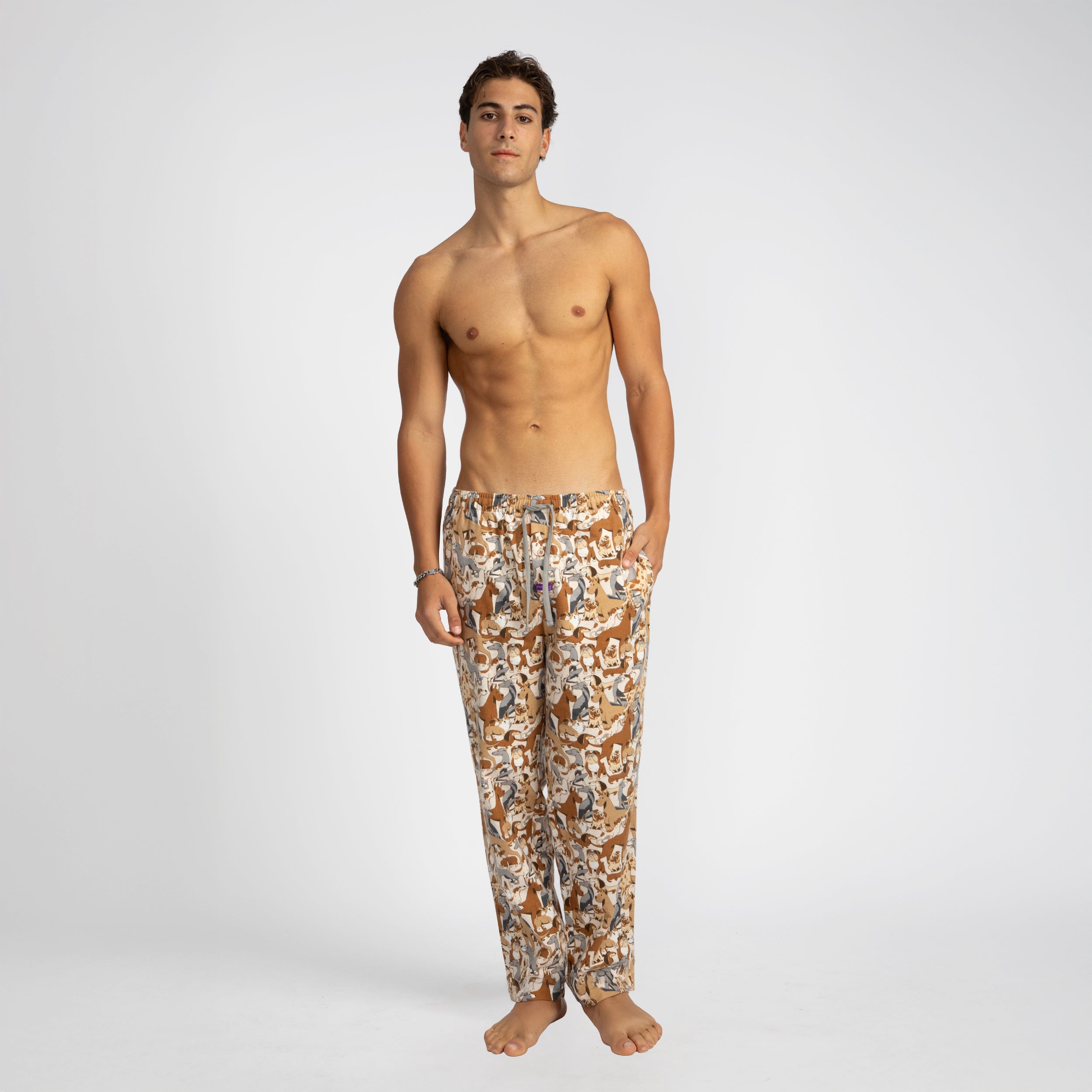 Mens Dog Yard Flannel Sleep Pants - Beige