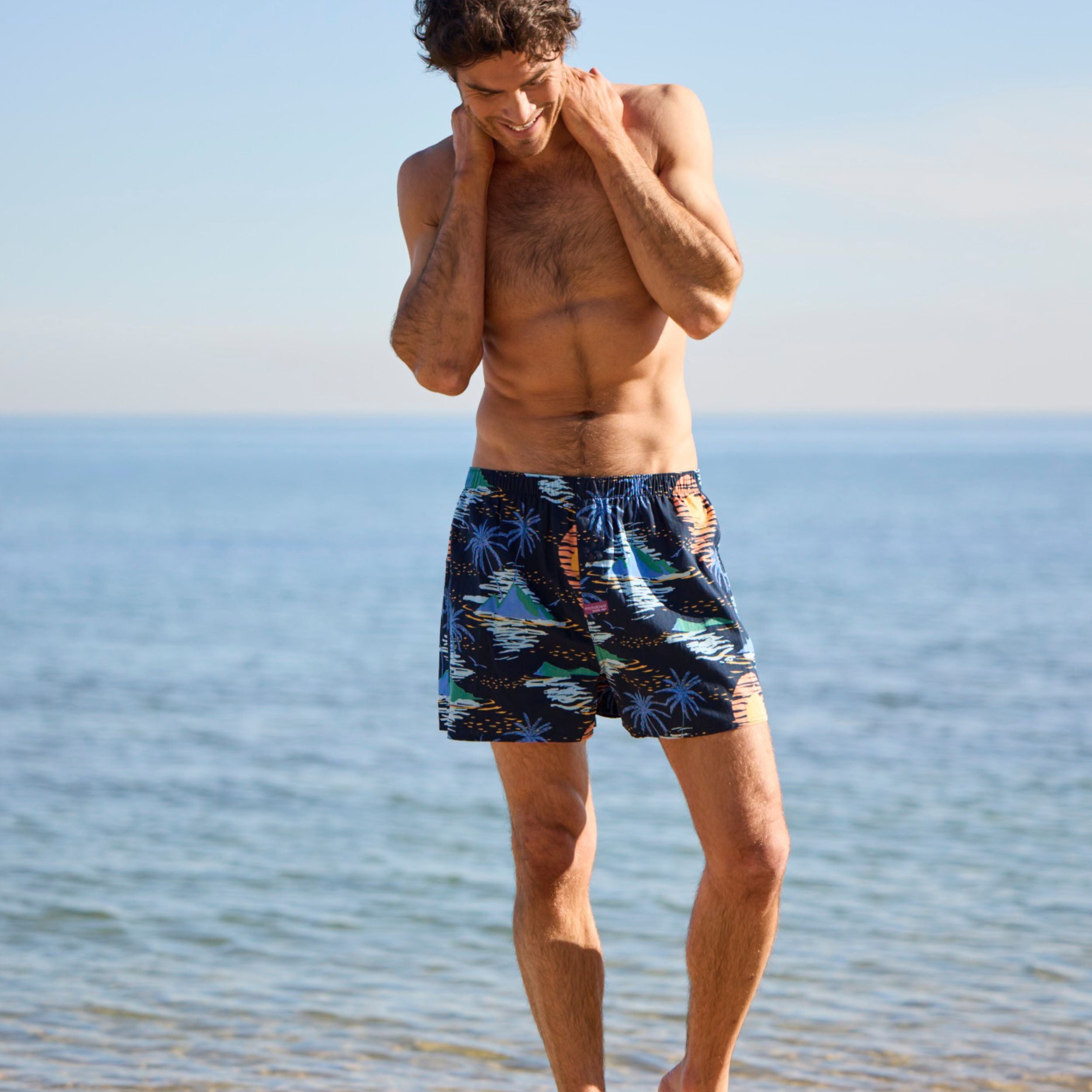 Men's Setting Sun Cotton Boxer Shorts - Denim - Image 5