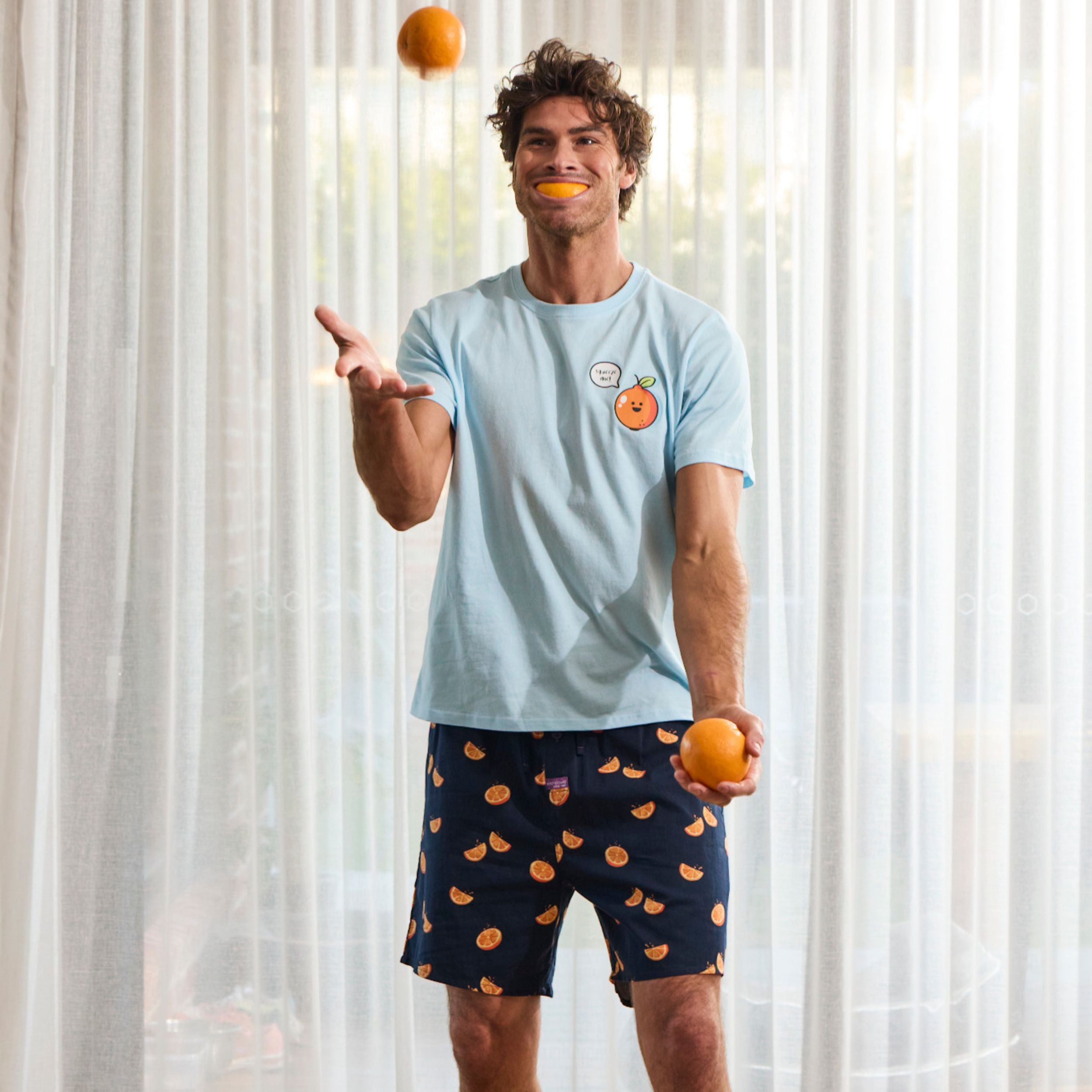 Men's Sliced Oranges Cotton Pyjama Set - Blue - Image 5