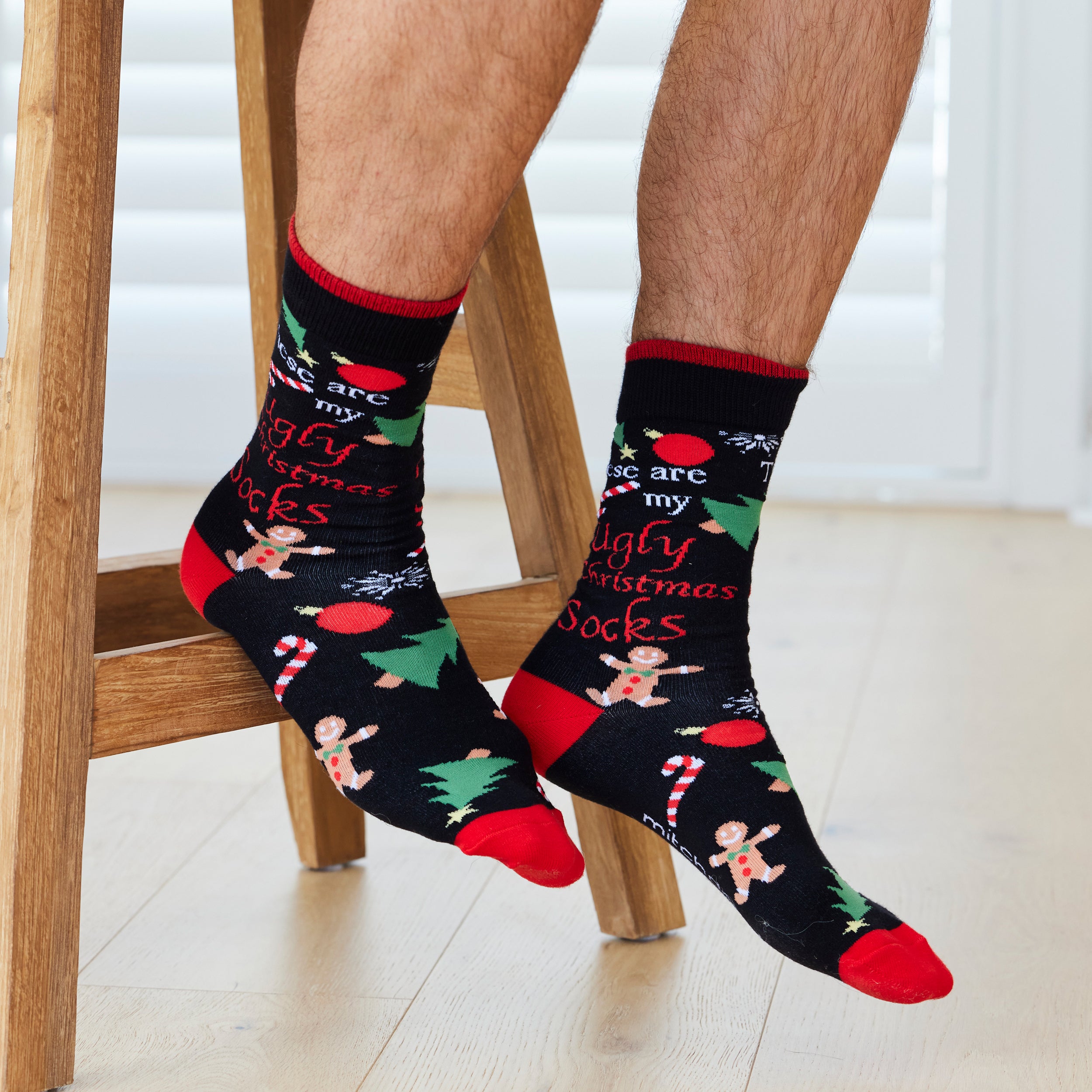 Men's Ugly Christmas Cotton Crew Socks - Black - Image 3