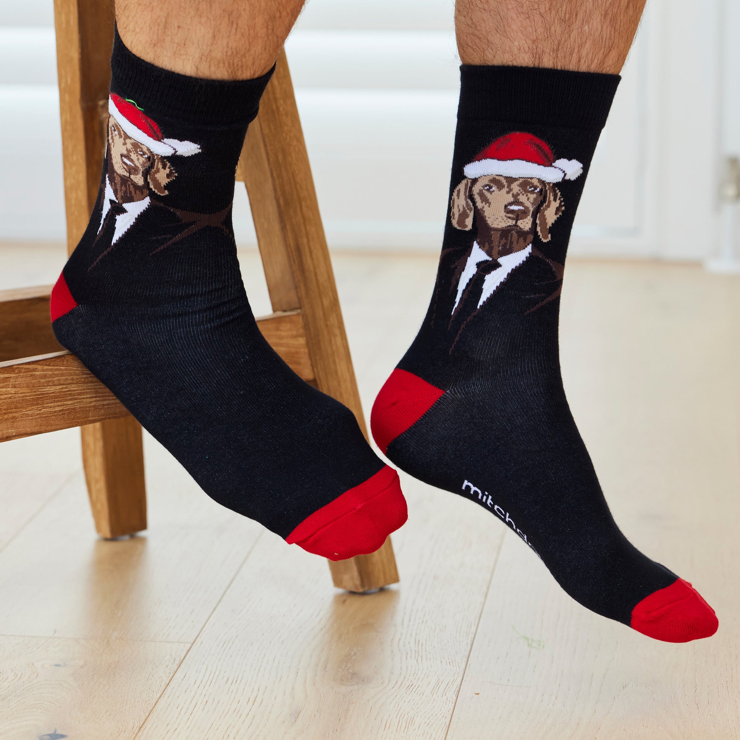 Men's Cotton Crew Socks Christmas Hound - Image 3