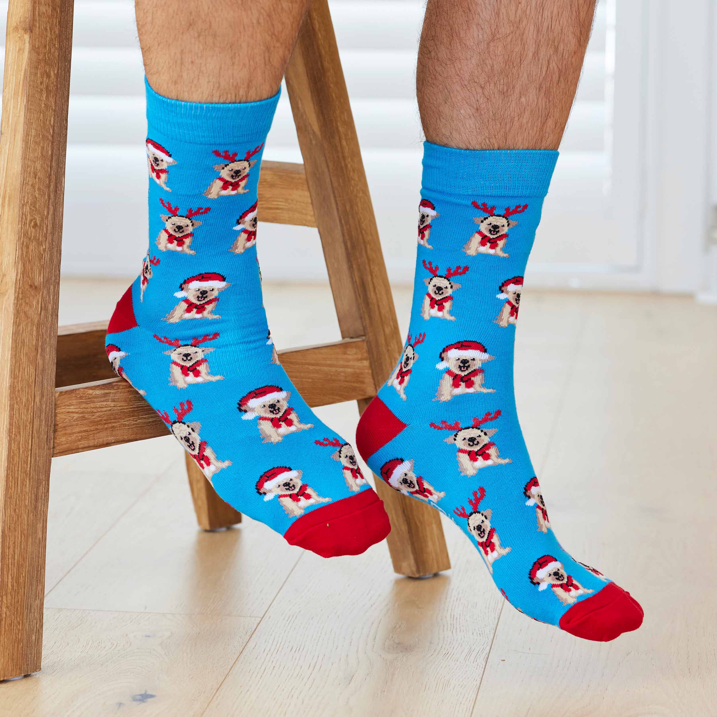 Men's Cotton Crew Socks Christmas Pugs - Image 3