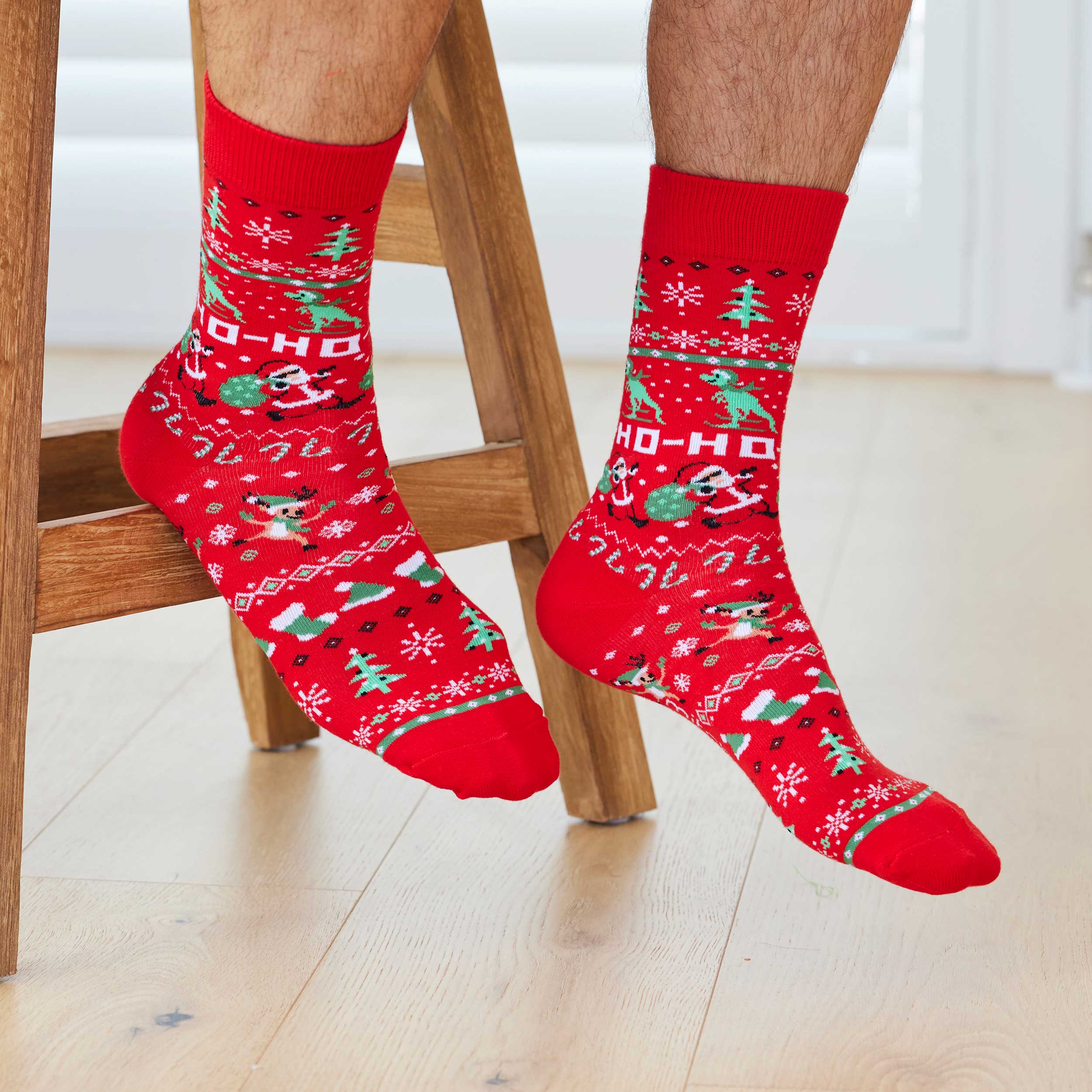 Men's Loud Christmas Cotton Crew Socks - Red - Image 3