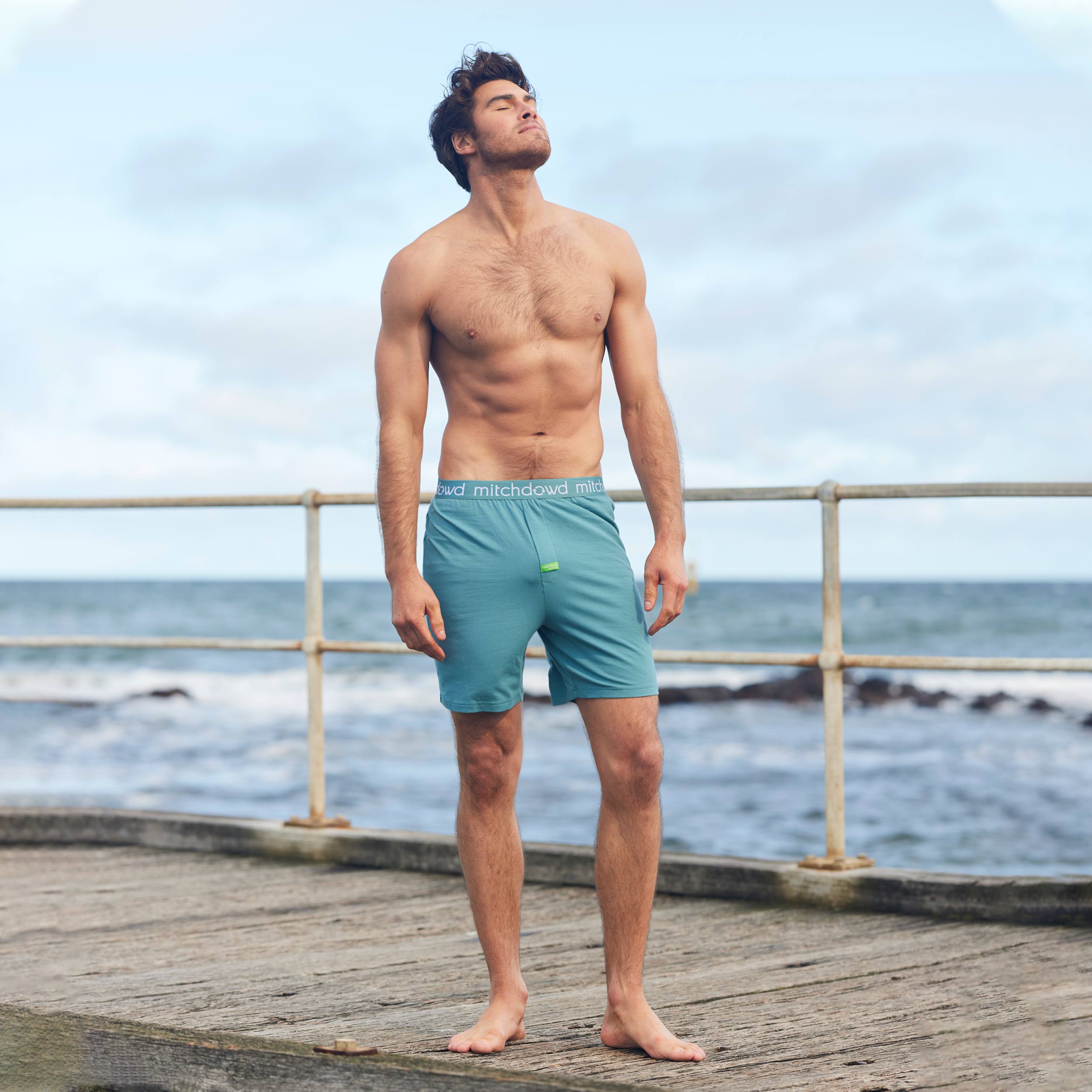 Men's Soft Bamboo Knit Sleep Short - Sage Model Image 6