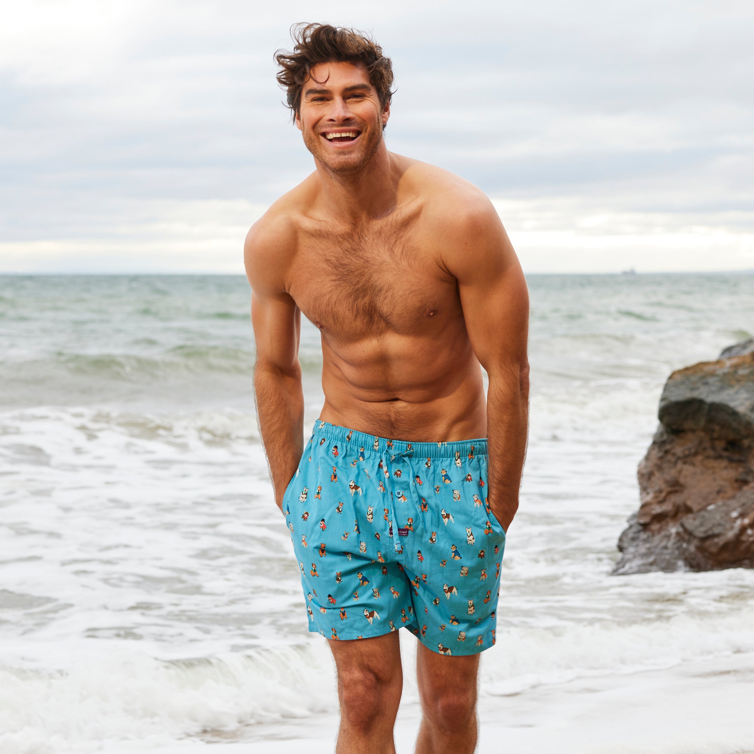 Men's Dressed Up Dogs Cotton Sleep Shorts Model Image 5