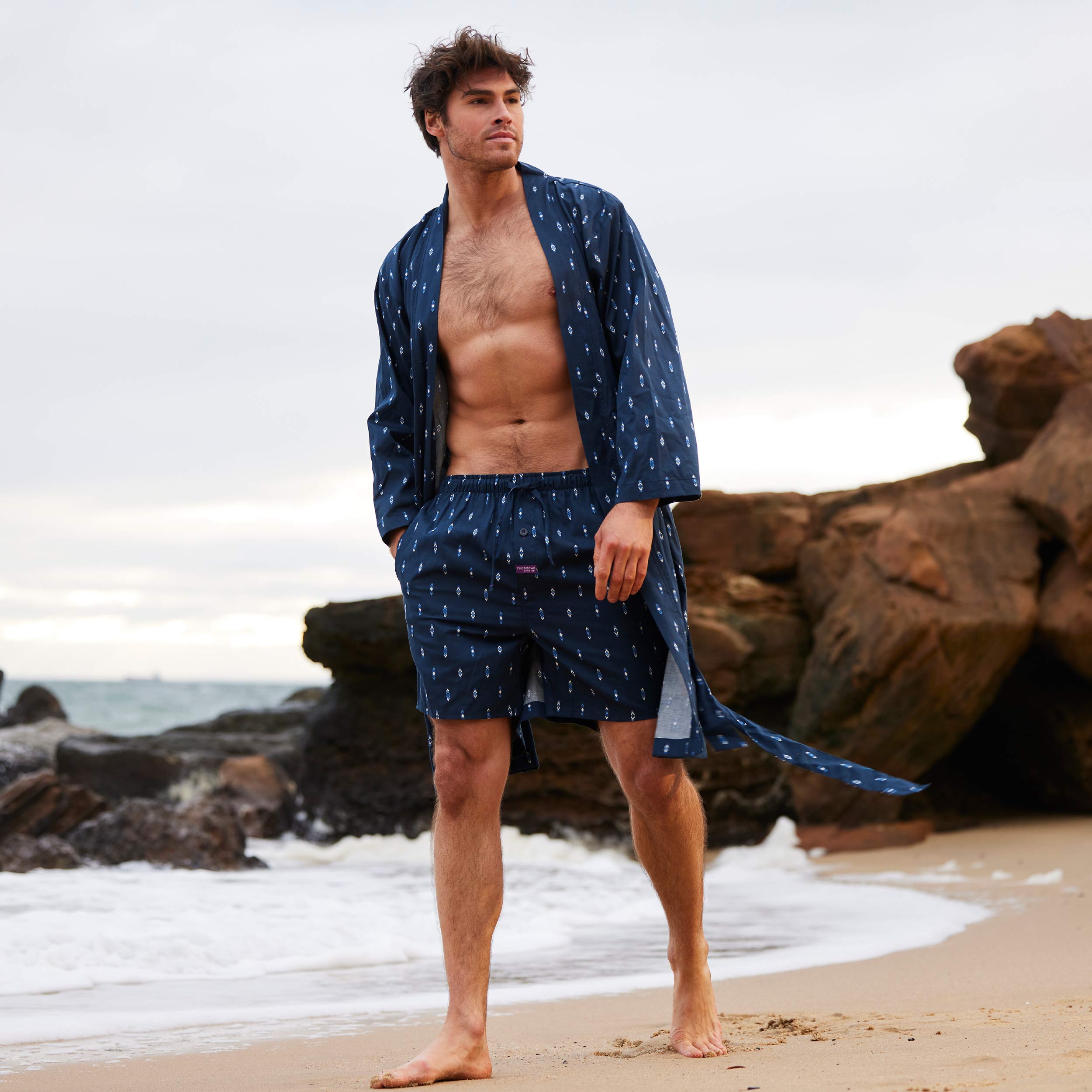 Men's Flint Cotton Robe - Navy - Image 5