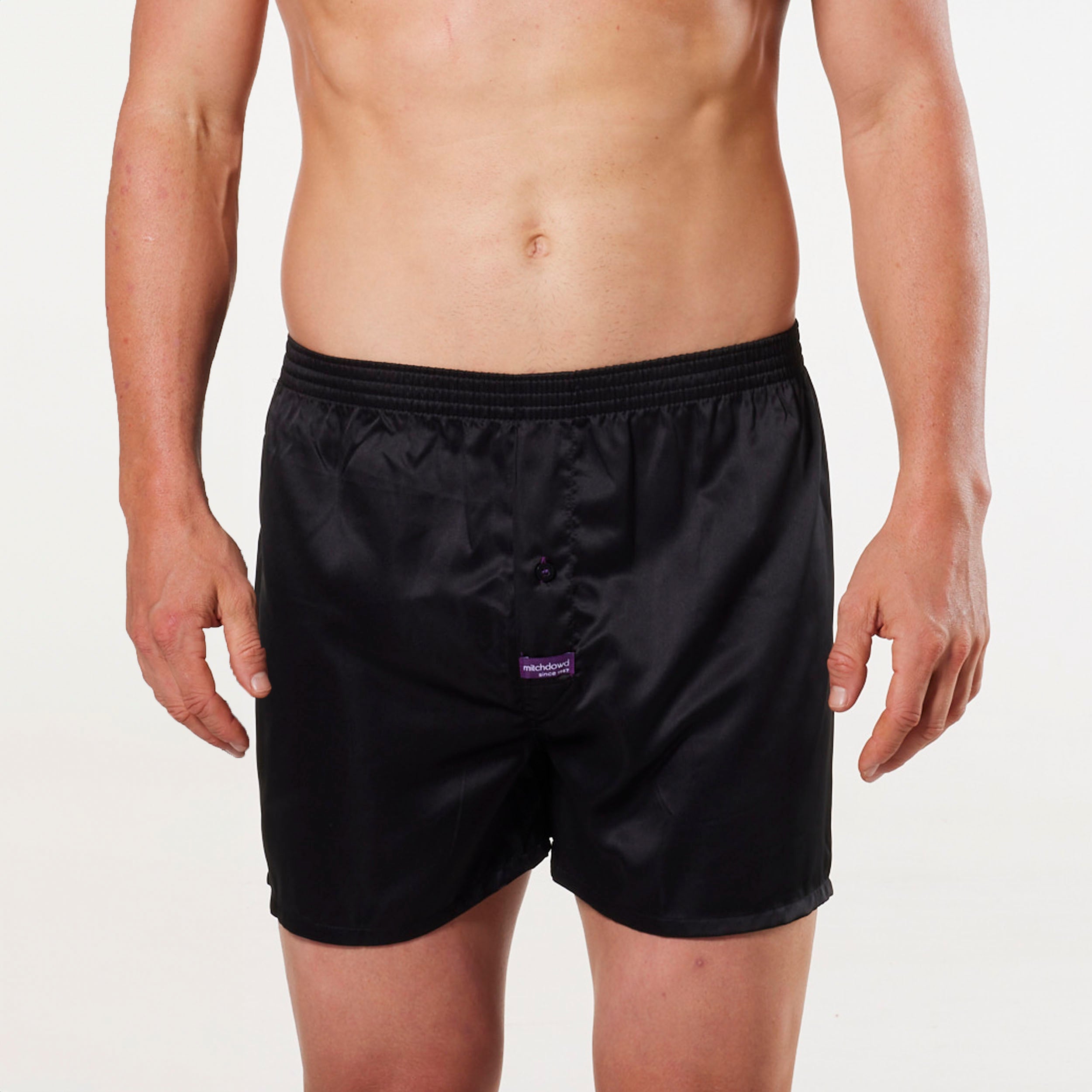 Men's Plain Luxury Satin Boxer Shorts - Black - Image 1