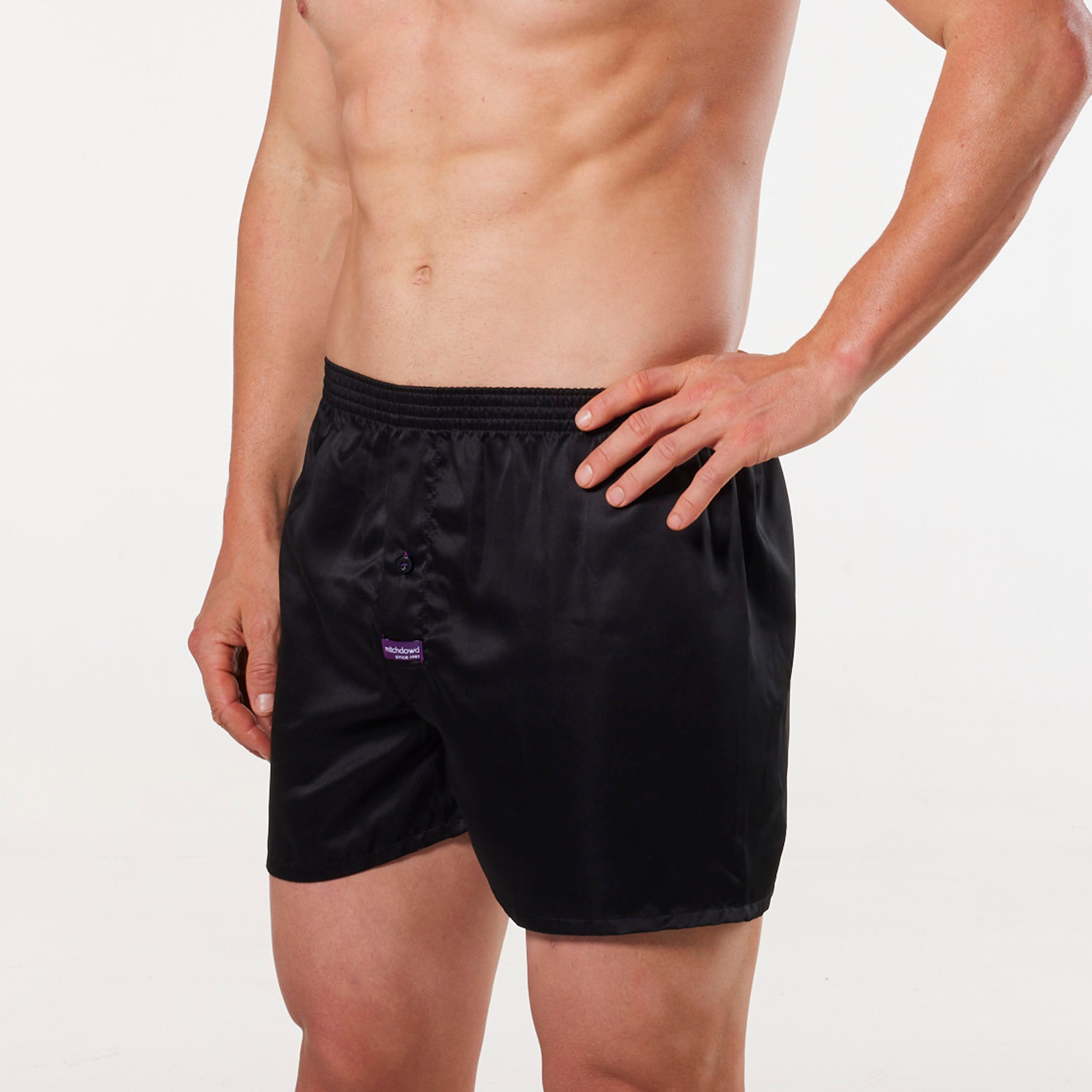 Men's Plain Luxury Satin Boxer Shorts - Black - Image 2