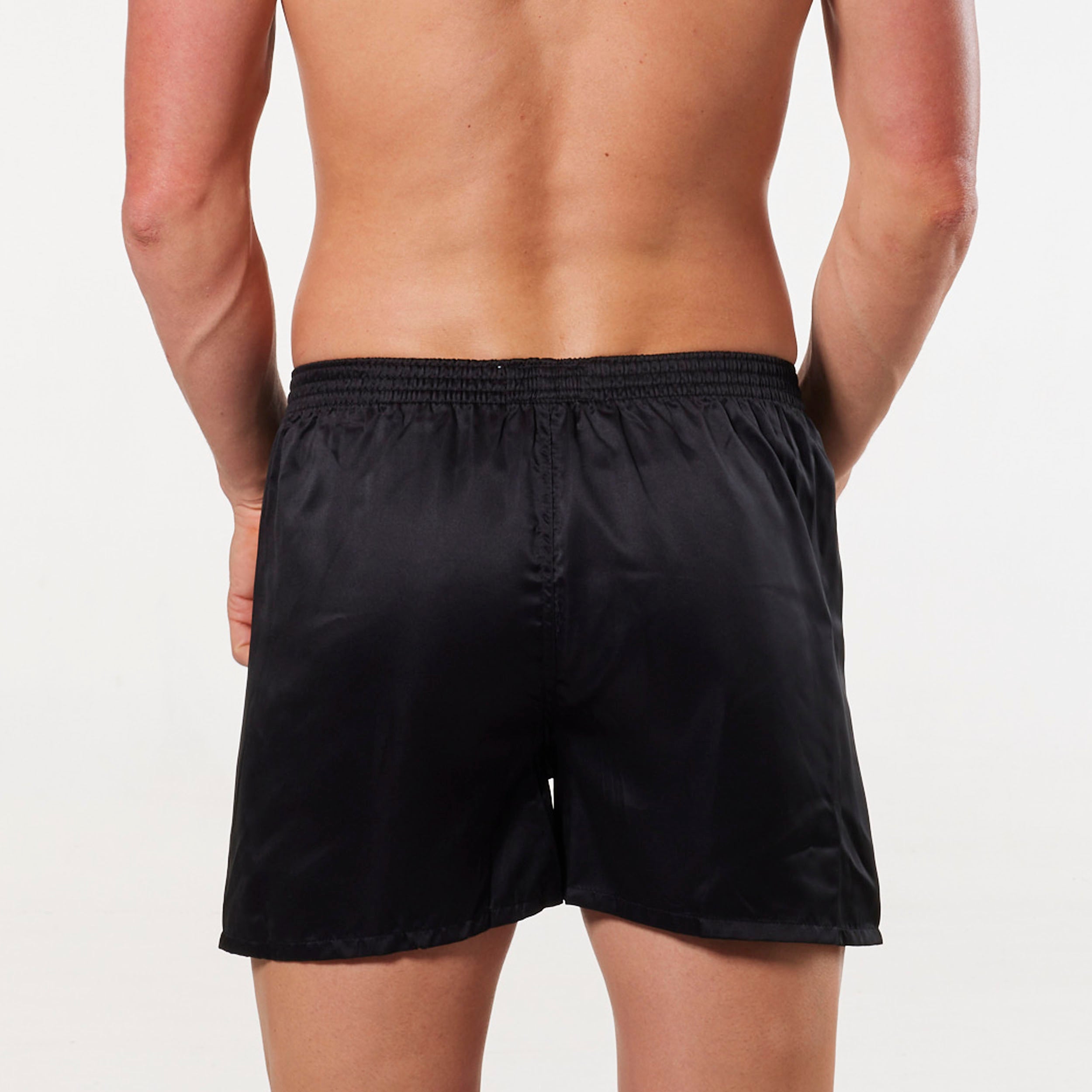 Men's Plain Luxury Satin Boxer Shorts - Black - Image 3