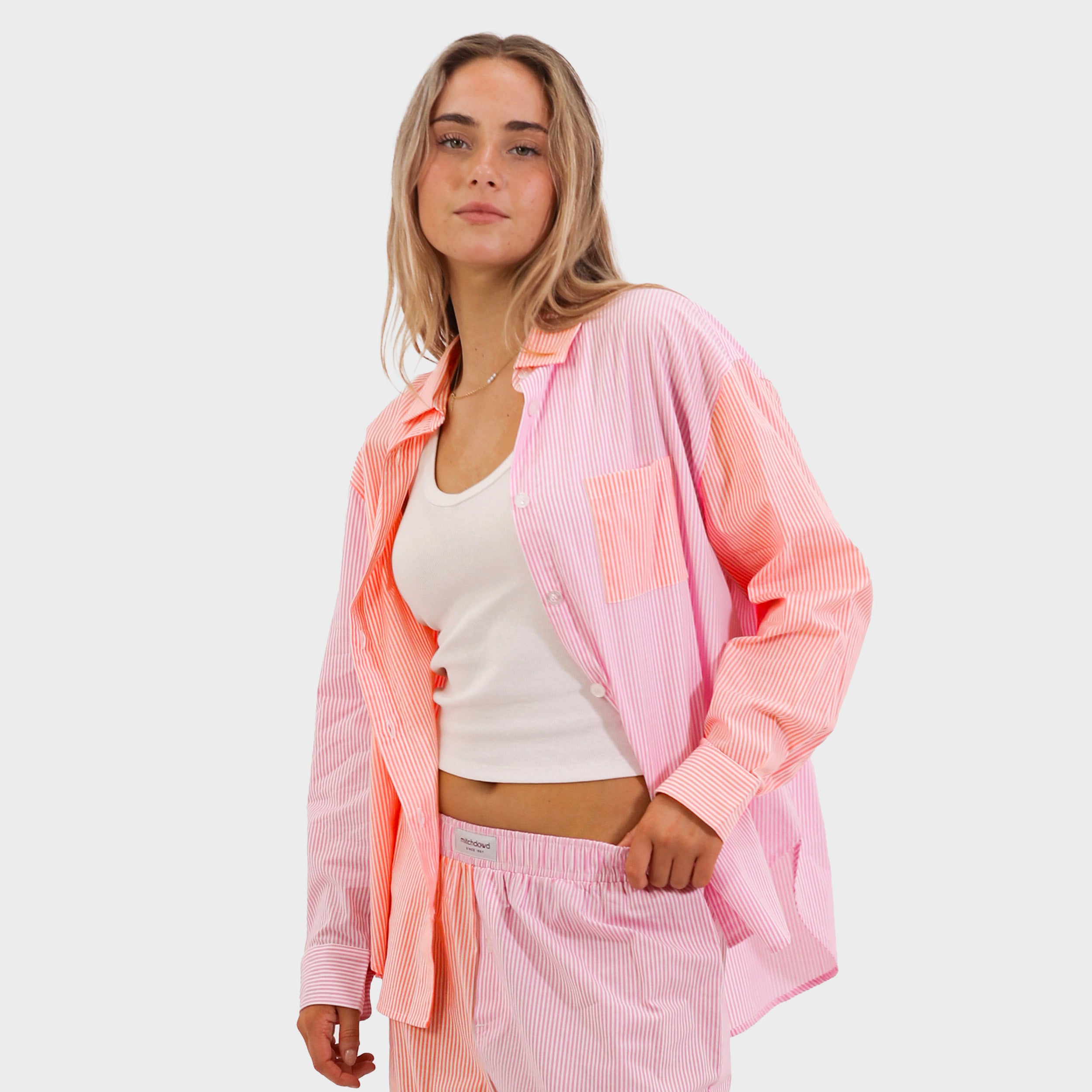 Mitchdowd Womens Bamboo Pink Stripe Pyjama Shirt